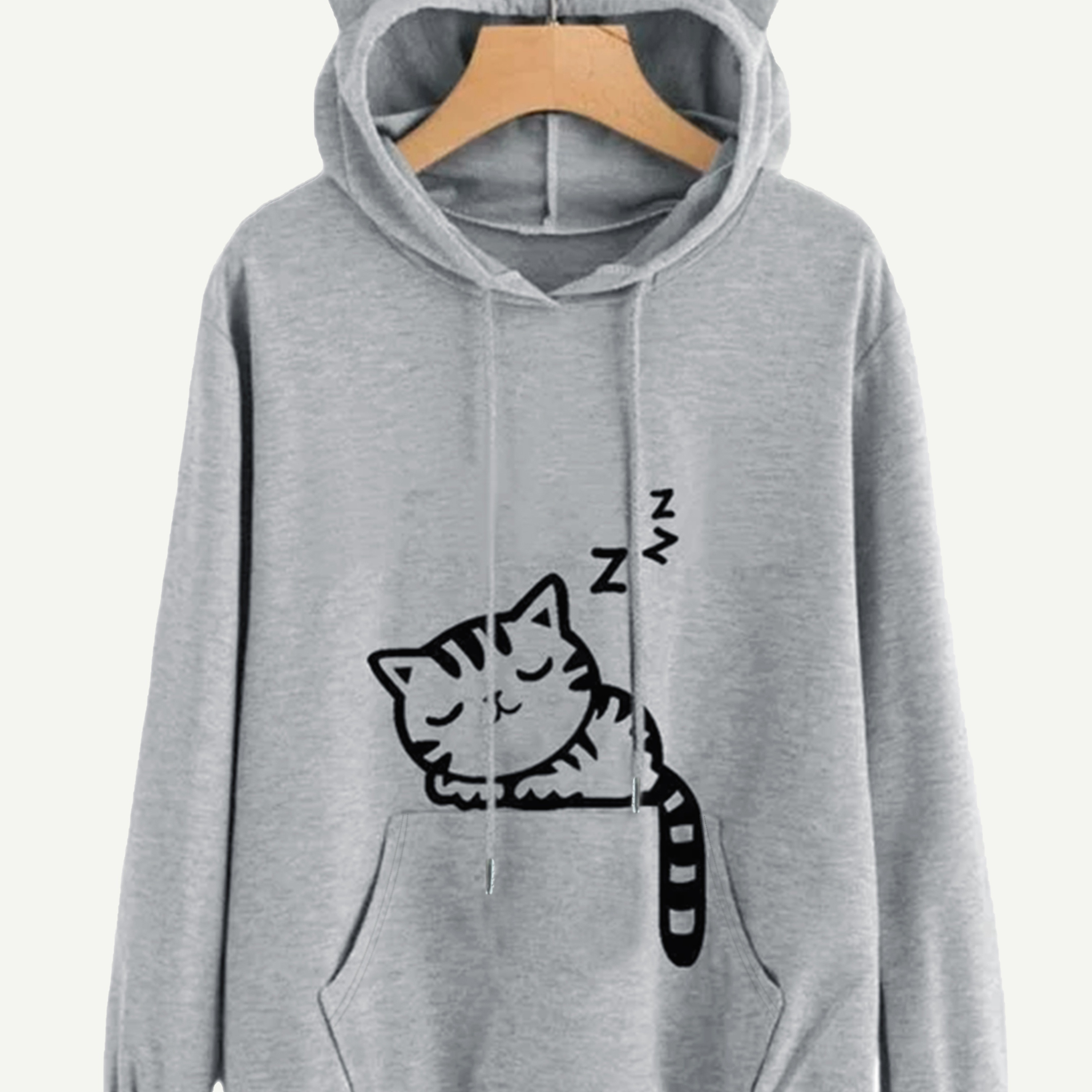 

Pull à Capuche Confortable avec Oreilles de Chat pour Femme - Pull Tricoté Décontracté avec Imprimé Chaton, Poches | Mélange de Polyester Lavable en Machine