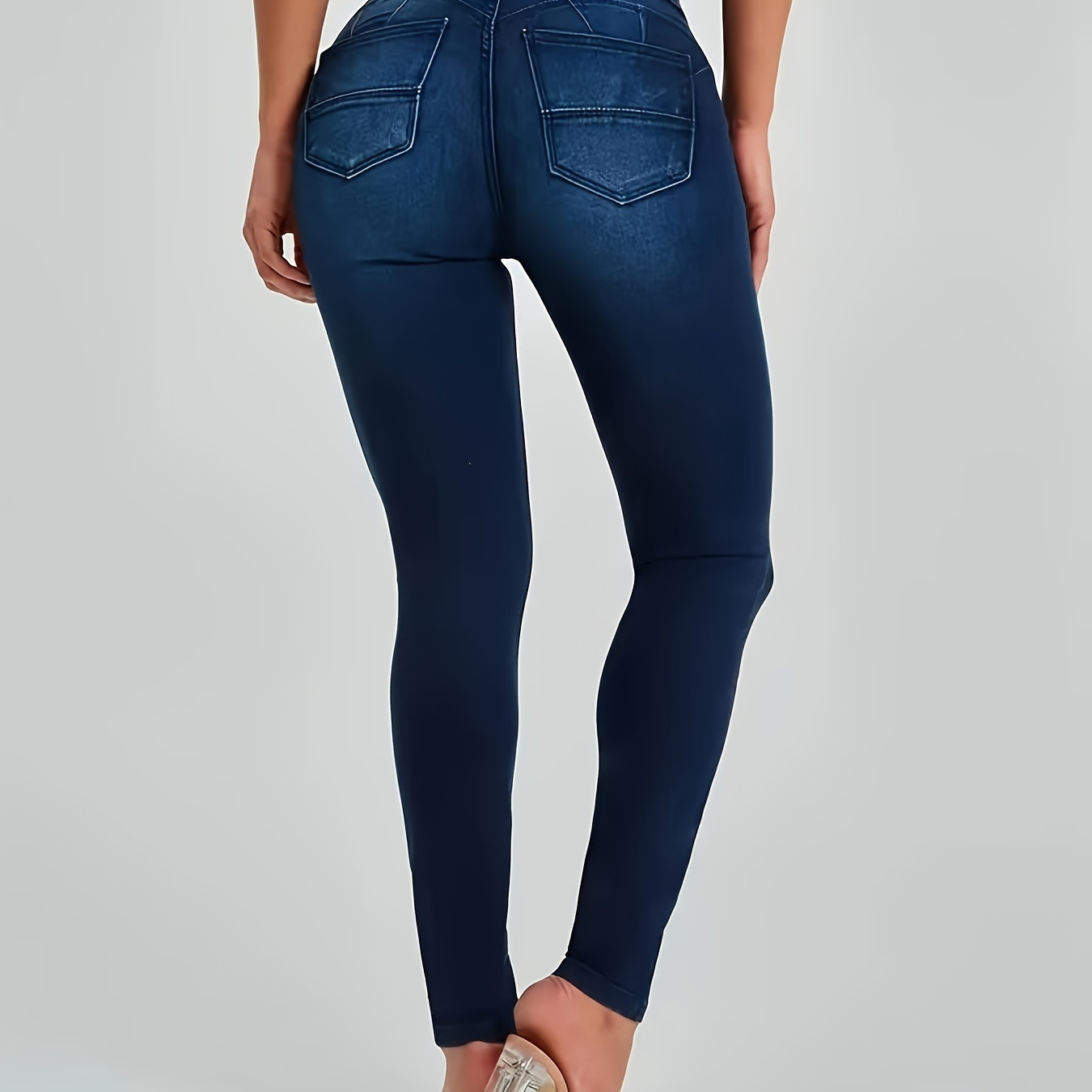 

Single-breasted High Rise Skinny Jeans, Plain Washed Blue Hot Denim Pants, Women's Denim Jeans & Clothing For Fall & Winter