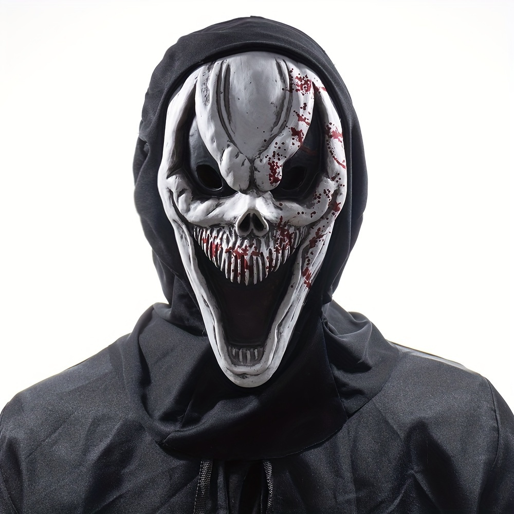 1pc Men's Halloween Japanese Prajna Ghost Face Mask, Halloween Horror Scary Half Face Demon, Masquerade Carnival Cosplay Costumes Props,Temu