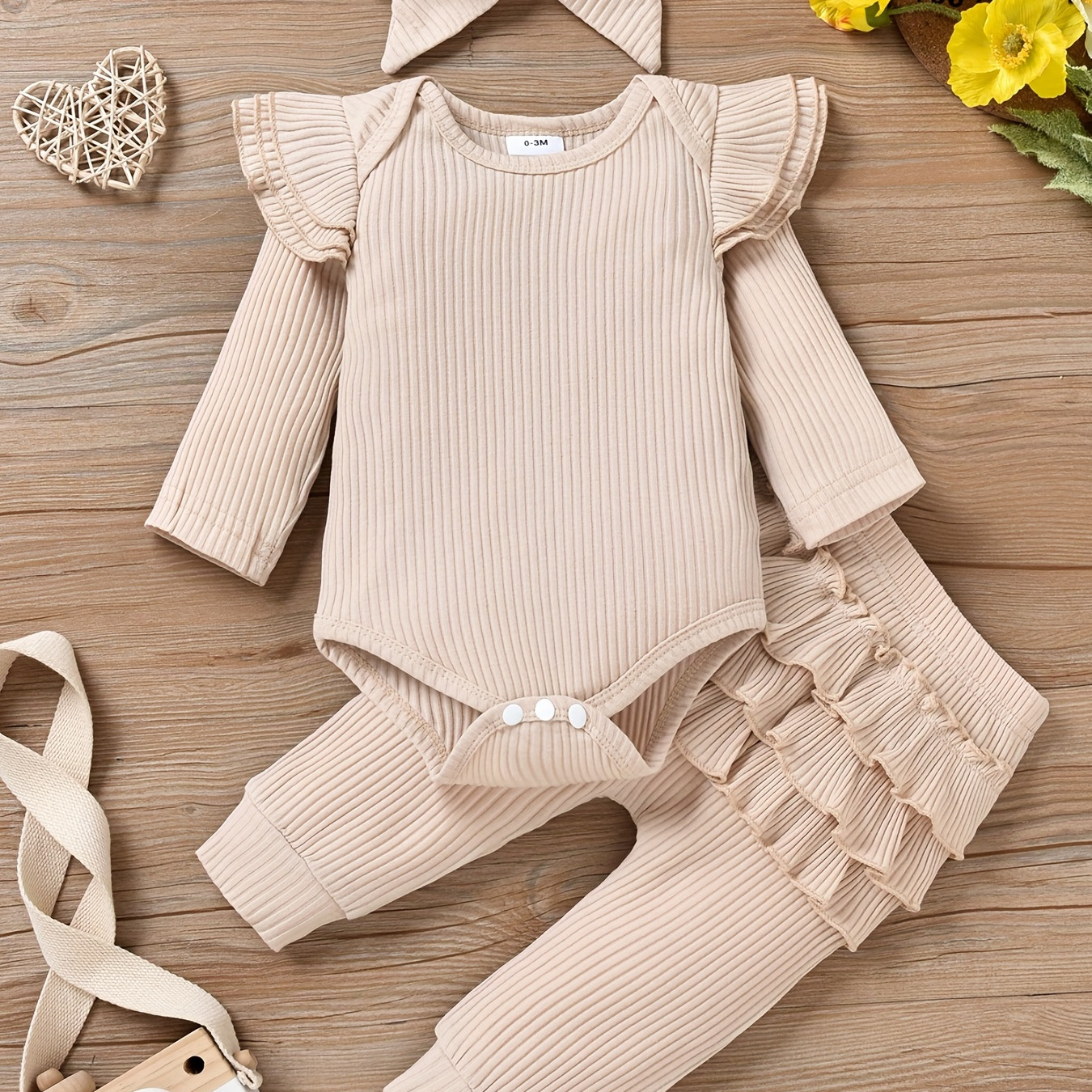 

Baby Girl Clothes Newborn Romper Long Sleeve Infant Outfits 3pcs Ruffle Tops + Pants + Headband 0-18 Months