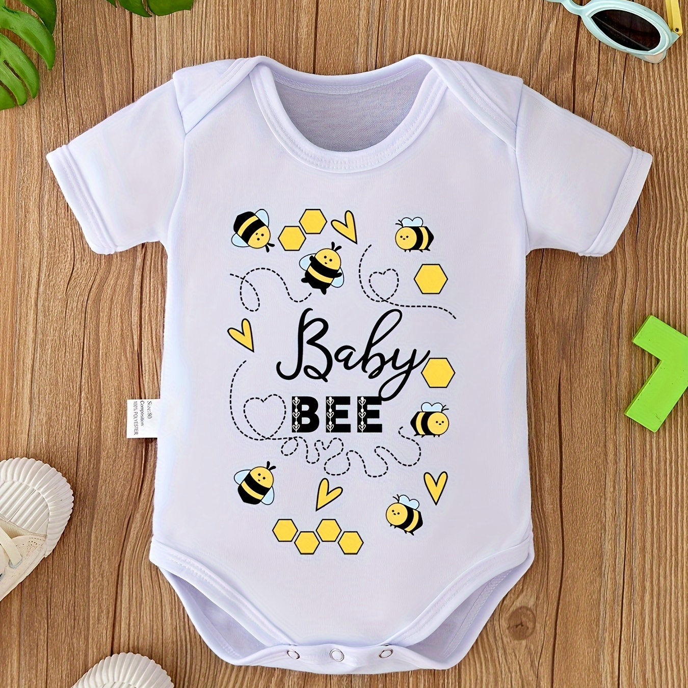 

Baby Cute Cartoon Bee Letter Printed Baby Jumpsuit, Newborn Baby Climbing Suit Onesie Soft And Comfortable Pregnancy Gift