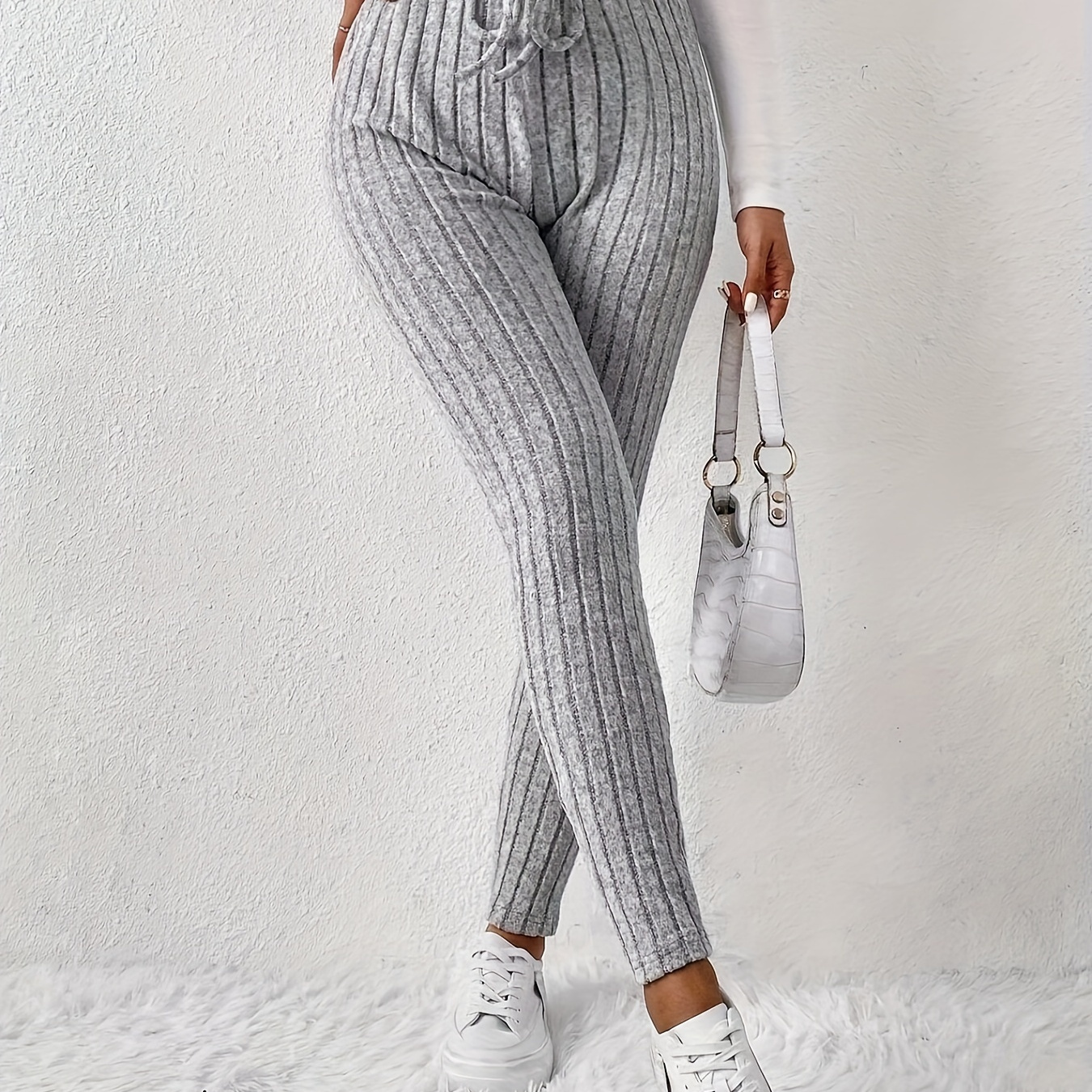 

Chic High-waist Yoga Leggings For Women - Stretchy, Fit With Drawstring Detail, Fall/spring, Yoga Pants
