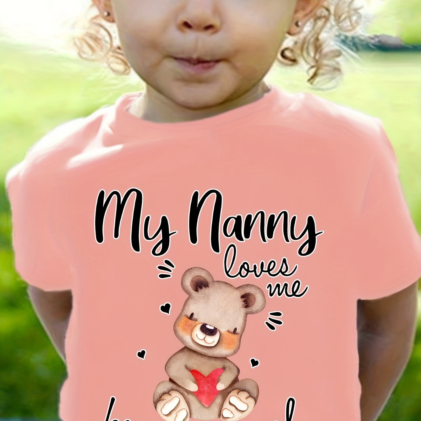 

My Nanny Loves Me Much Letter Print Kids T-shirt Toddler Girl Cute Bear Graphic Tee Summer Casual Short Sleeve Neck Top