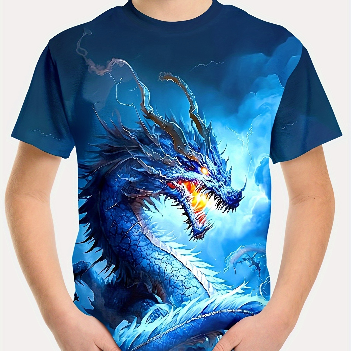 

Stylish Dragon 3d Print Boys Comfy T-shirt, Cool, Versatile & Smart Short Sleeve Tee