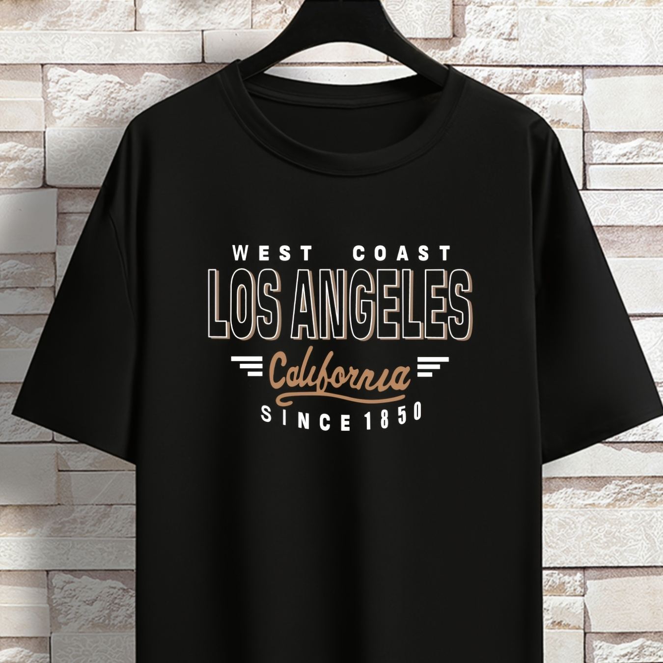 

Men's 'west Coast Los Angeles..' Crew Neck Stretch T-shirt, Oversized Breathable Short Sleeve Tops, Plus Size Casual Clothing For Spring Summer