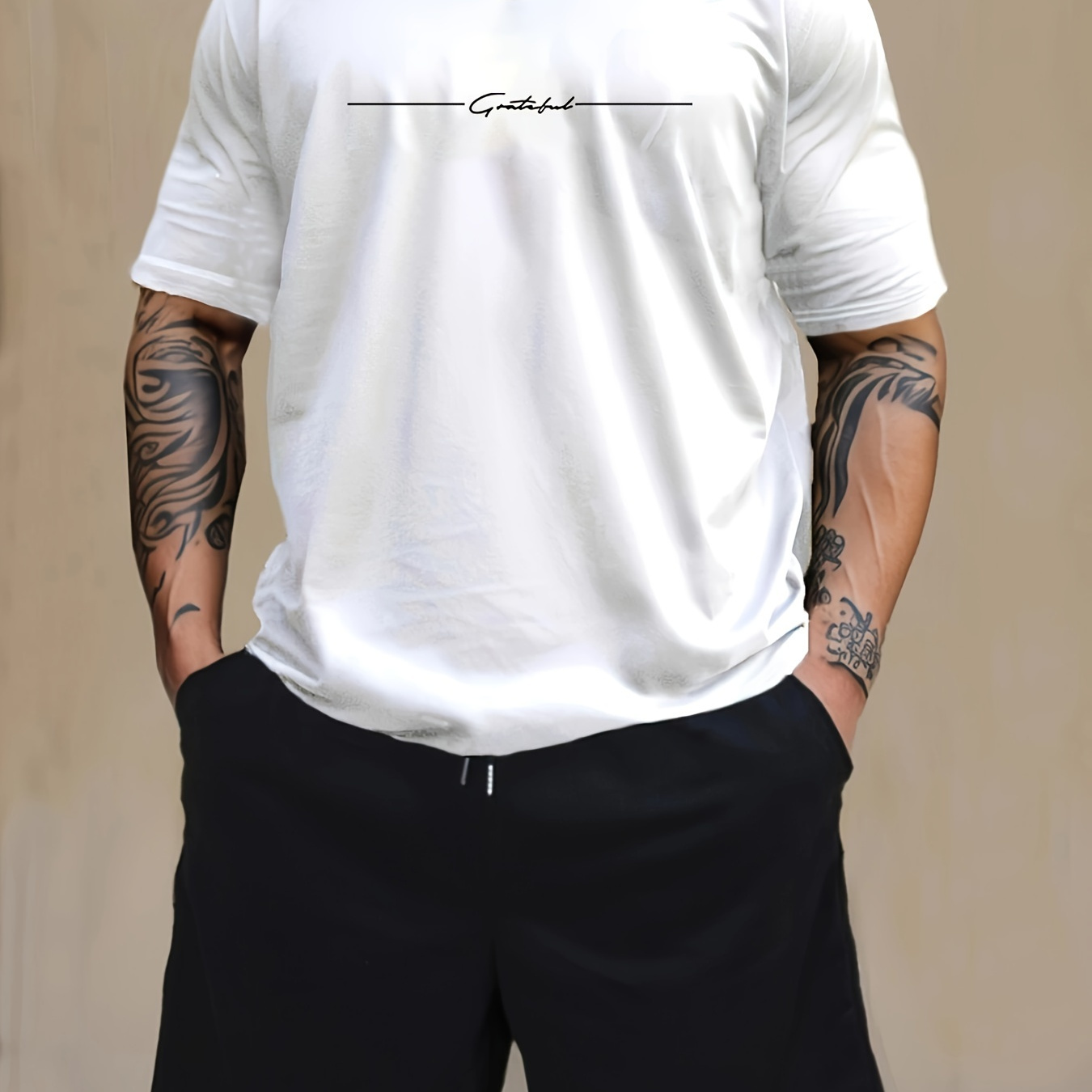 

Letter Print Men's Short Sleeve T-shirt & Drawstring Shorts 2pcs Casual Sports Regular Tee Top Pants Suit Outfits For Spring Summer, As Gifts