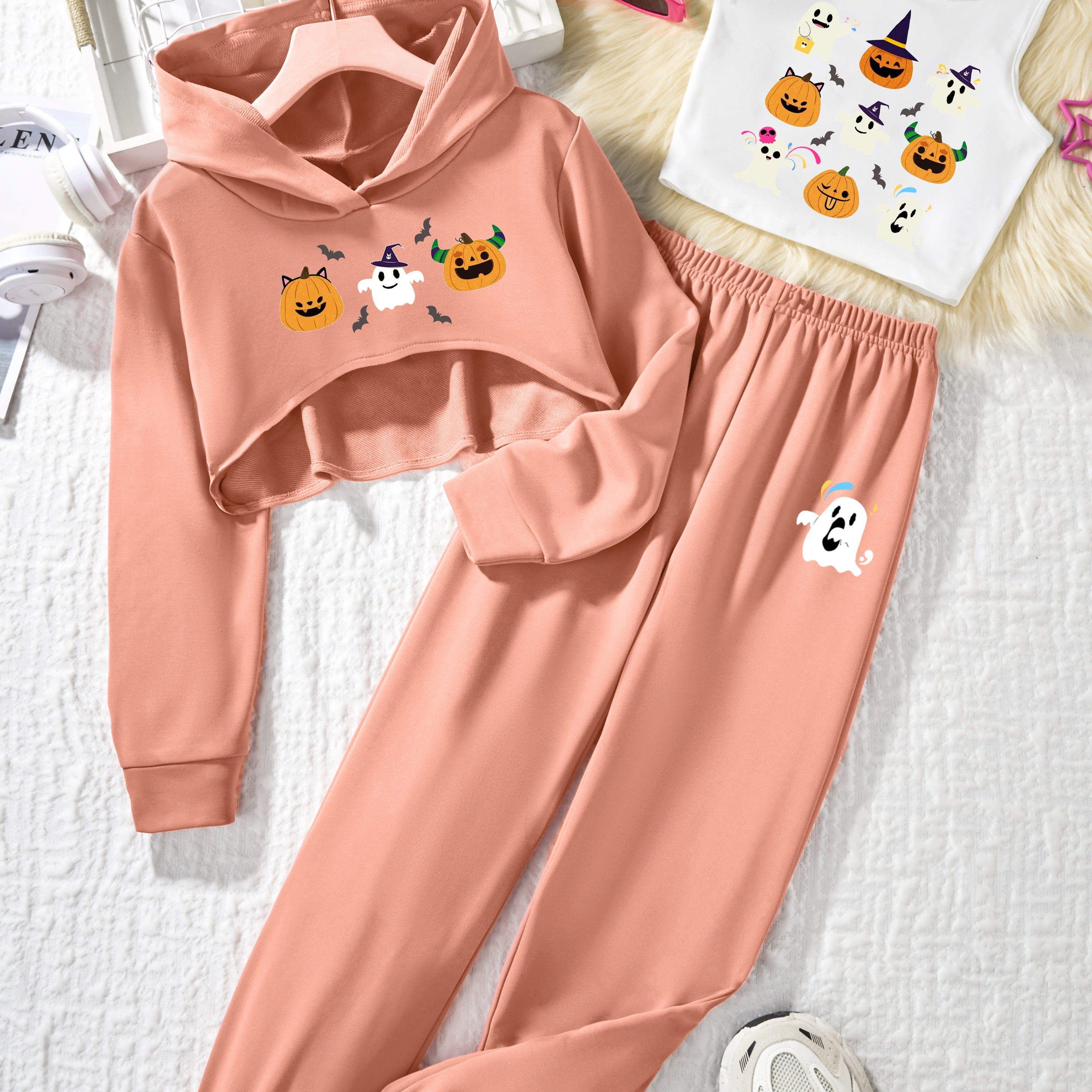 

' 3pcs Outfit Set - Hooded Top, & Pants Fun - For Fall, For