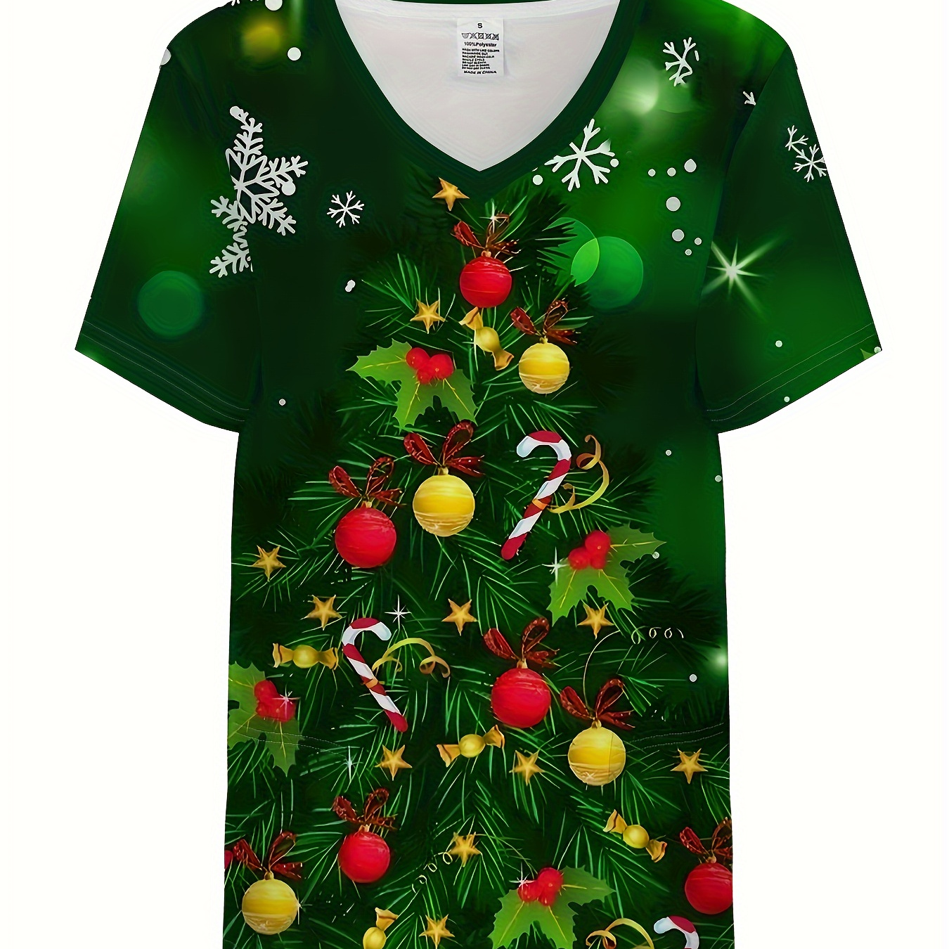 

Christmas Print V-neck Scrub Top, Comfortable & Care Uniform Top, Working In Hospitals & Dental Office, Women's Work Clothing