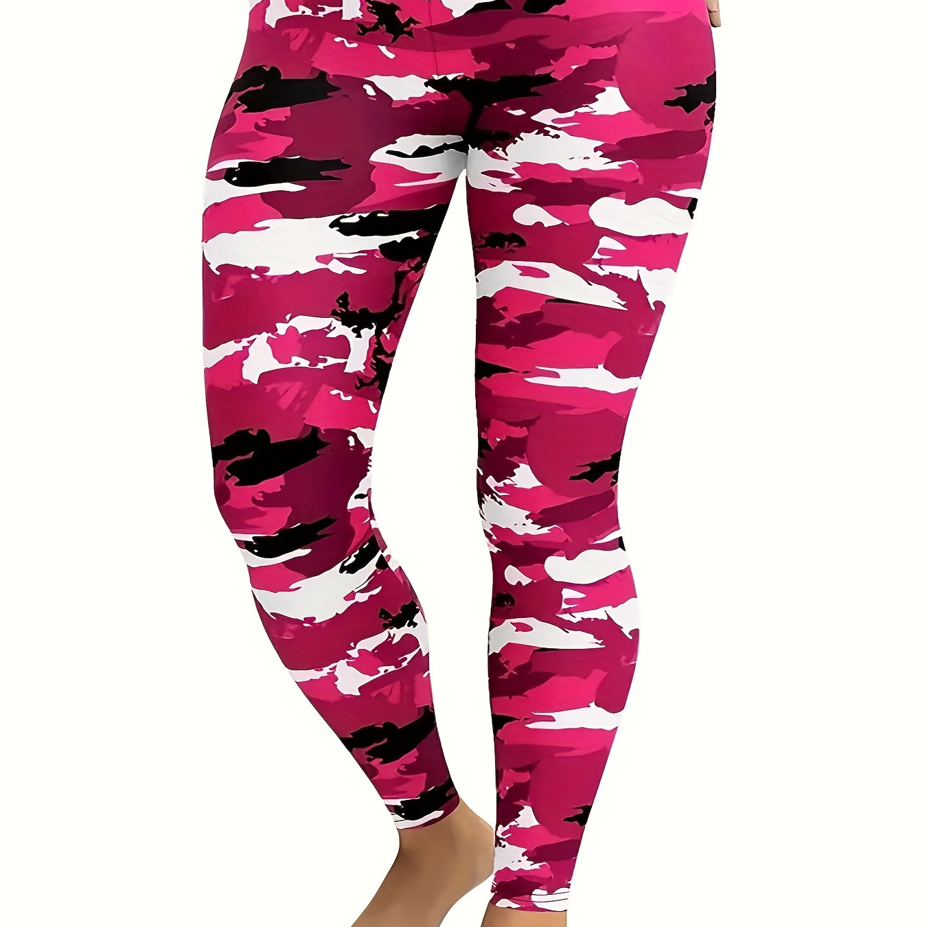 

Plus Size Casual Leggings, Women's Plus Camo Low Rise High Stretch Yoga Leggings