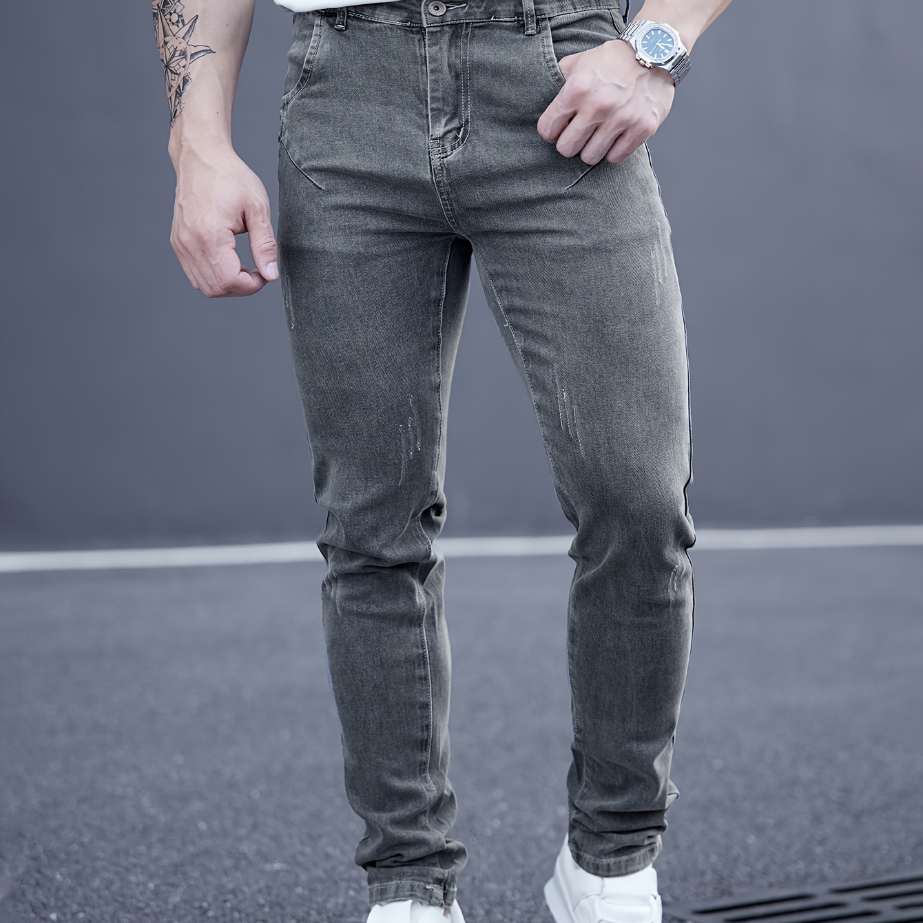 

Men's Casual Skinny Jeans, Chic Street Style Stretch Jeans