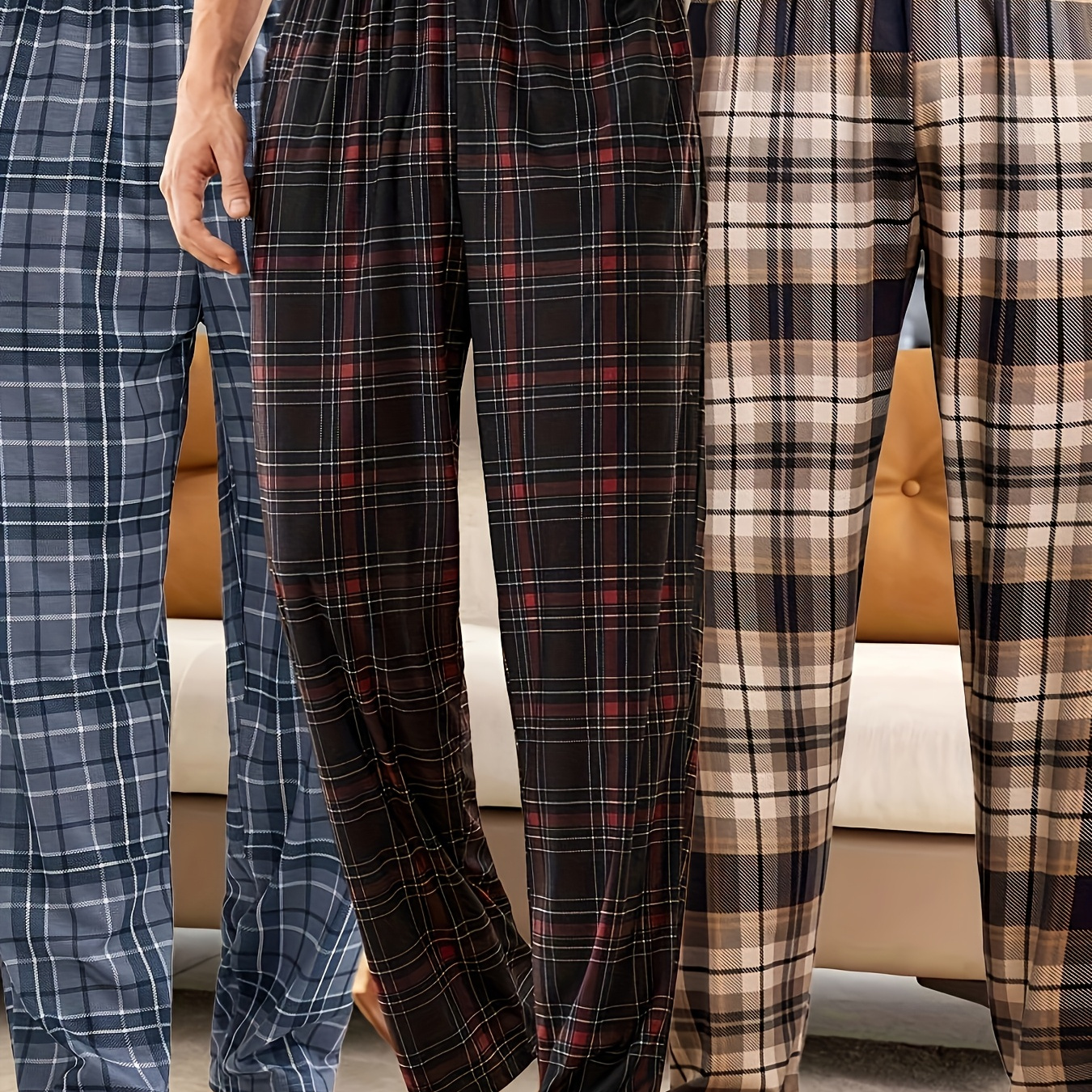 

3pcs Men's Lounge Pants - Cozy & Soft Polyester , Waistband With Drawstring, Plus Size Casual Sleepwear For Teens & Adults, Autumn/winter, Print, Loose Fit, , Style, Version, Plus Size