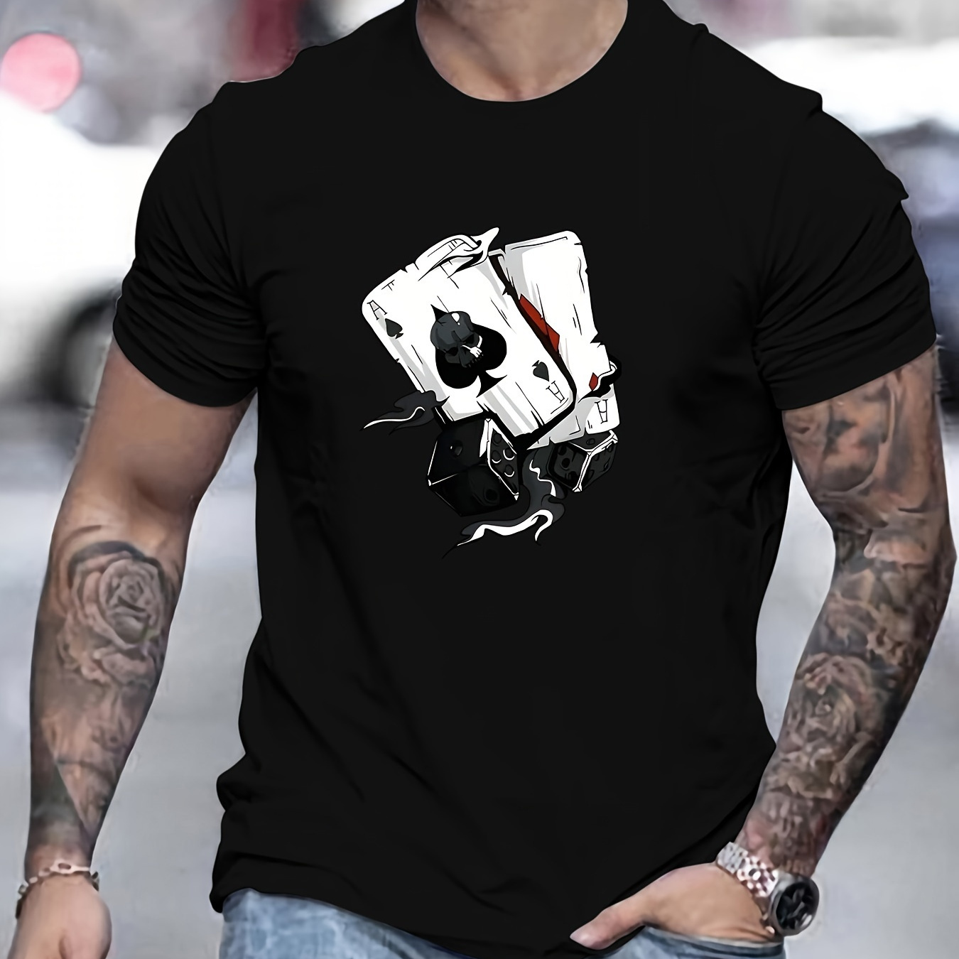 

Aces Print T Shirt, Tees For Men, Casual Short Sleeve T-shirt For Summer