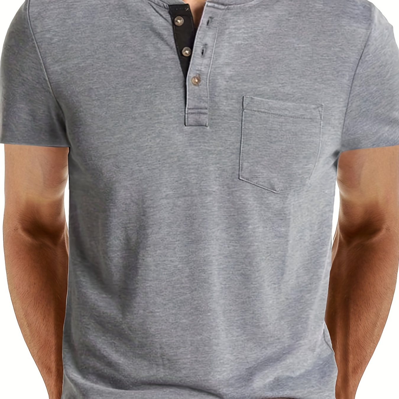 

Chemise Henley Respirante De Couleur Unie, T-Shirt Pull Décontracté À Col En V Et Manches Courtes Pour Hommes, Vêtements D'été