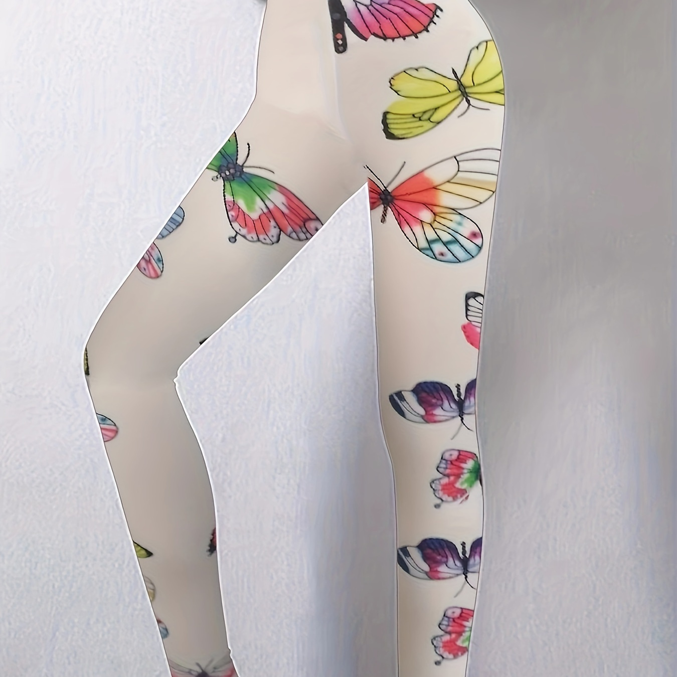 Butterfly Print High Waist Leggings, Elegant High Stretch Skinny Leggings  For Every Day, Women's Clothing