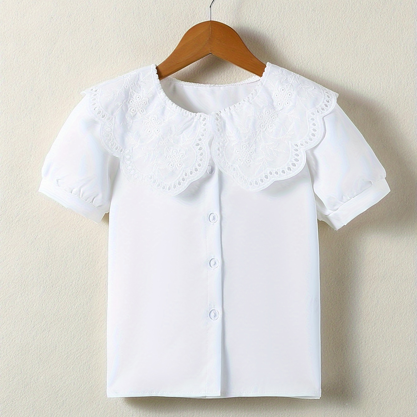 

Sweet Lace Collar Girls Cute Puff Short Sleeve Shirt Cute Summer Tops