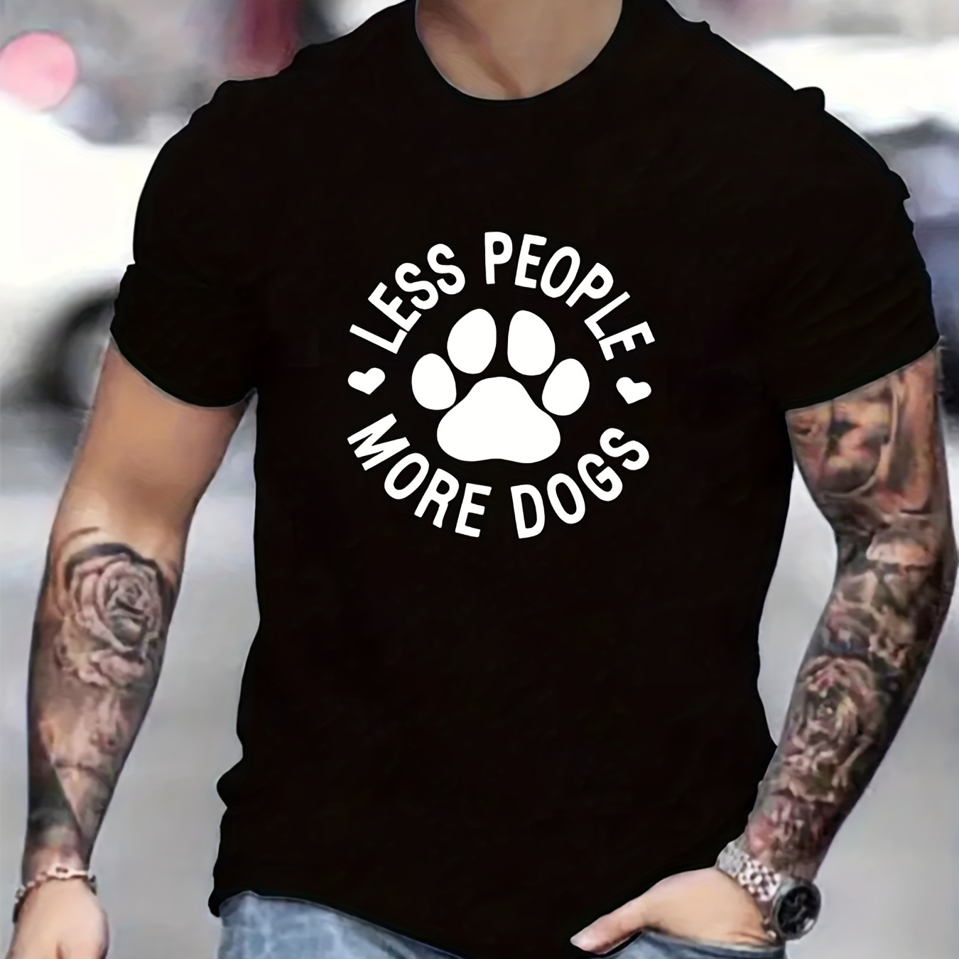 

Less People More Dogs Print T Shirt, Tees For Men, Casual Short Sleeve T-shirt For Summer