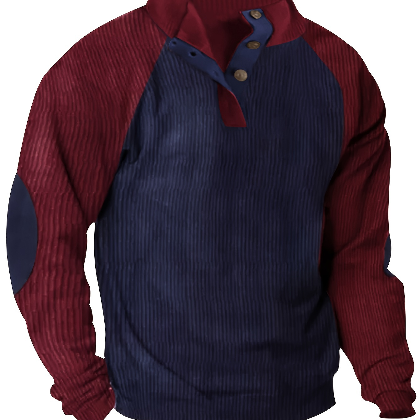 Men's Color Block Half Button Up Stand Collar Sweatshirt For Men Retro Corduroy Sweatshirts For Winter Fall Long Sleeve Tops