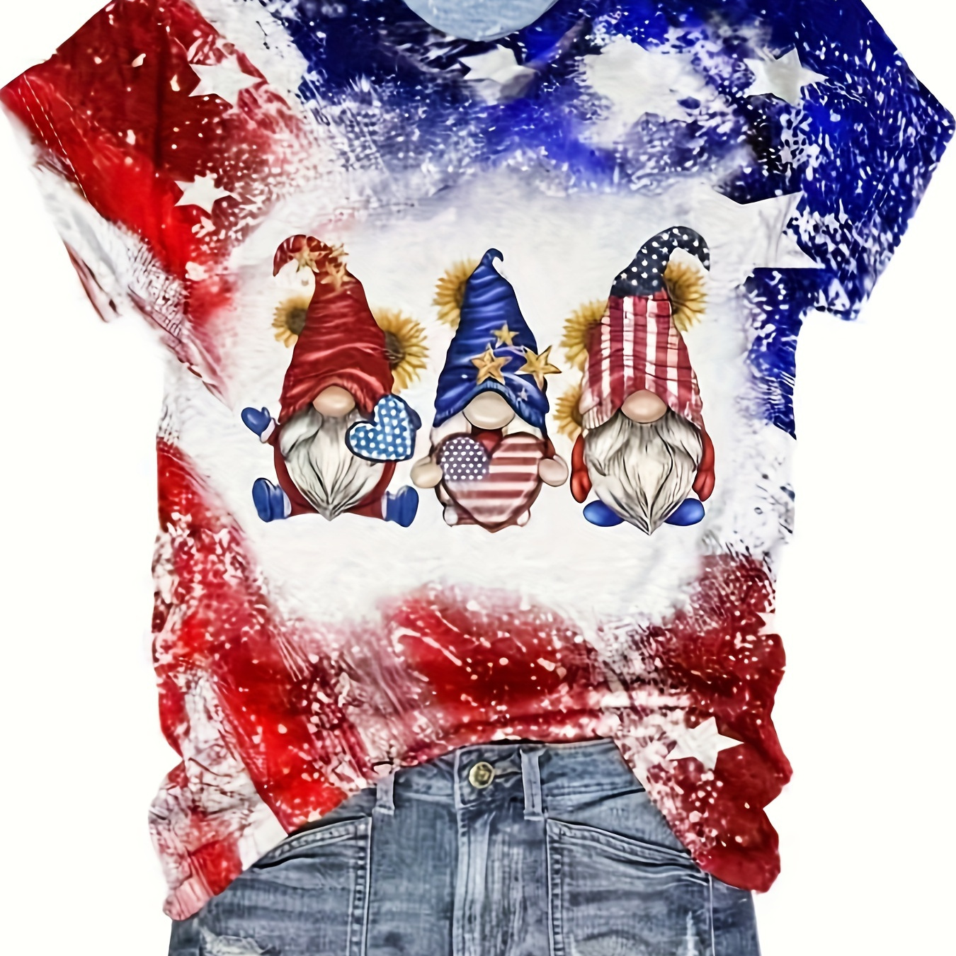 

Gnomes Print T-shirt, Casual Short Sleeve Crew Neck Top For Spring & Summer, Women's Clothing