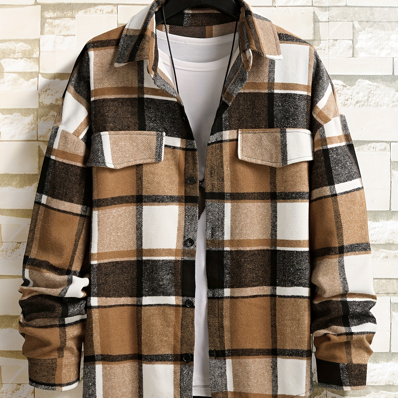 Men's Plaid Elegant Shirt, Casual Lapel Button Up Jacket For Spring Fall