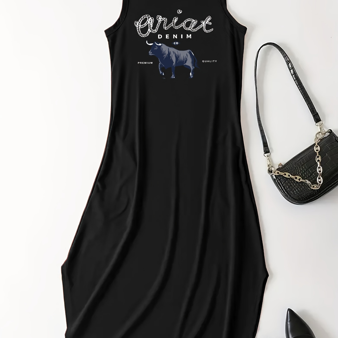 

Cow Print Dress, Casual Crew Neck Sleeveless Maxi Dress, Women's Clothing