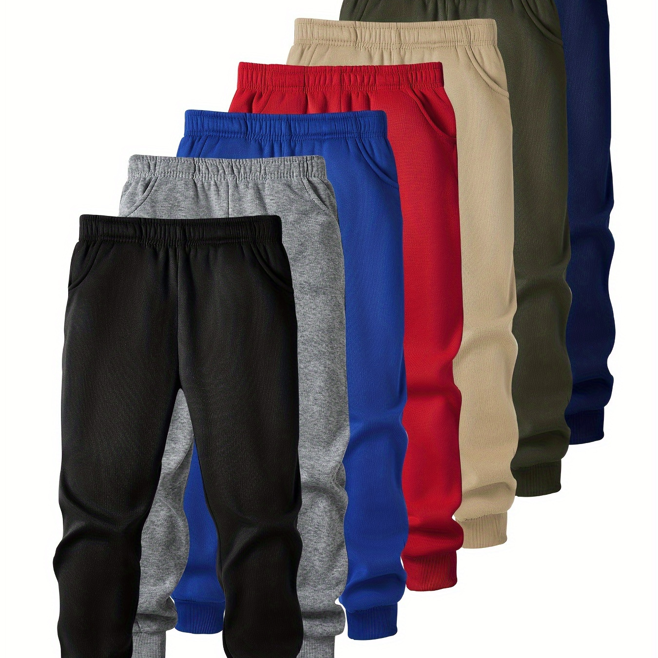 

7pcs Cool Casual Boy's Elastic Waist Pants - Solid Color Jogger Sweatpants - Outdoor Sports Gift, Spring/autumn Trousers