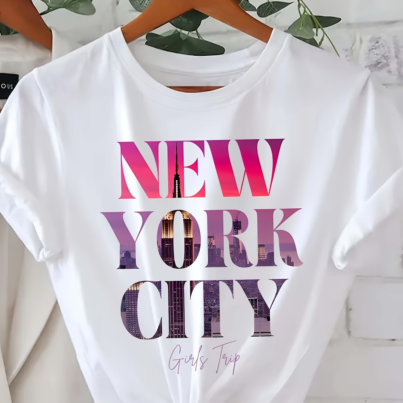 

New York City Letter Print Crew Neck T-shirt, Casual Short Sleeve Top For Spring & Summer, Women's Clothing
