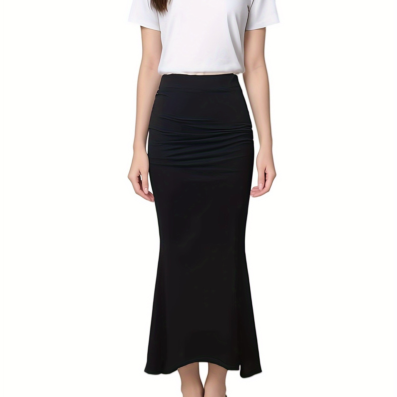 

Solid Color Ruched Slim Skirt, Y2k Long Length Skirt For Spring & Summer, Women's Clothing