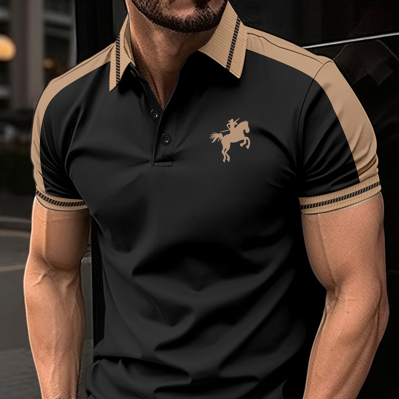 

Men's Horse Print Golf T-shirt For Summer, Outdoor Sports Short Sleeve Tennis Tees