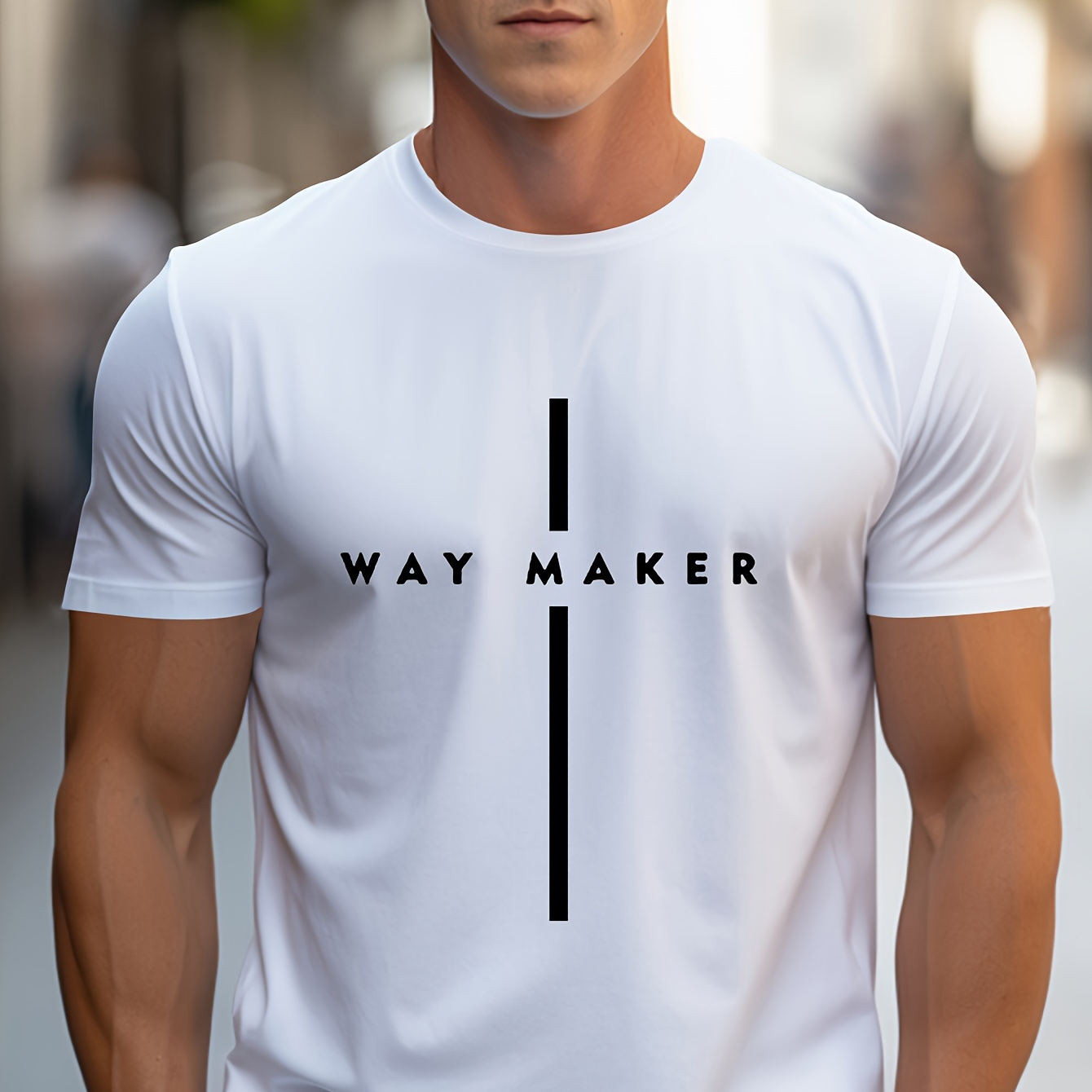 

Way Marker Print T-shirt, Stylish & Breathable Street , Simple Comfy Top, Casual Crew Neck Short Sleeve T-shirt For Summer