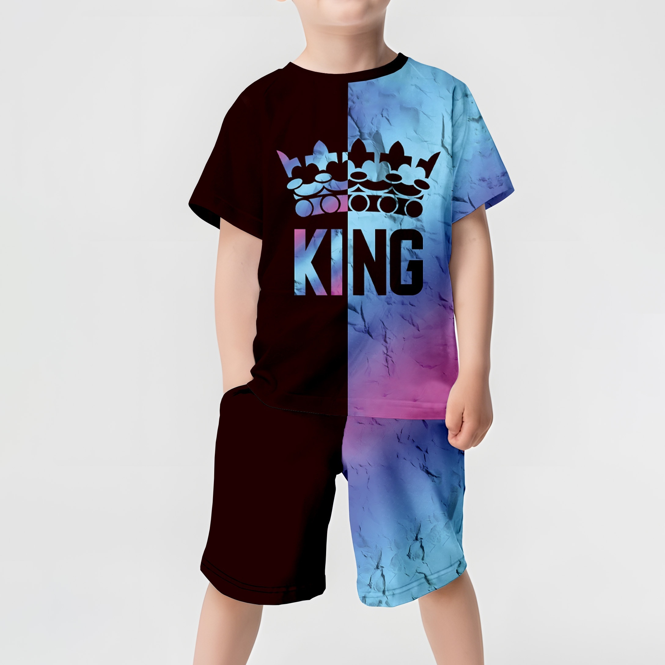 

Black And Blue King Crown Boys 3d Printed Short Sleeve Shorts Printed Set Shorts Set