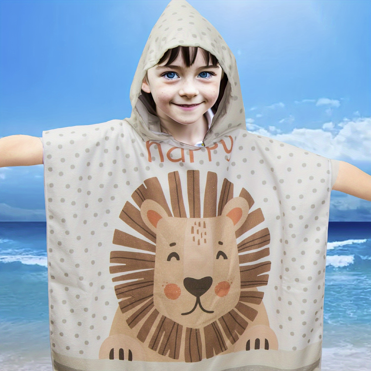 

1pc Cartoon Lion Multi-functional Children's Hooded Bathrobe, Lightweight Hooded Beach Towel, Soft And Comfortable Loungewear Nightgown For Pool Beach Travel Adventures