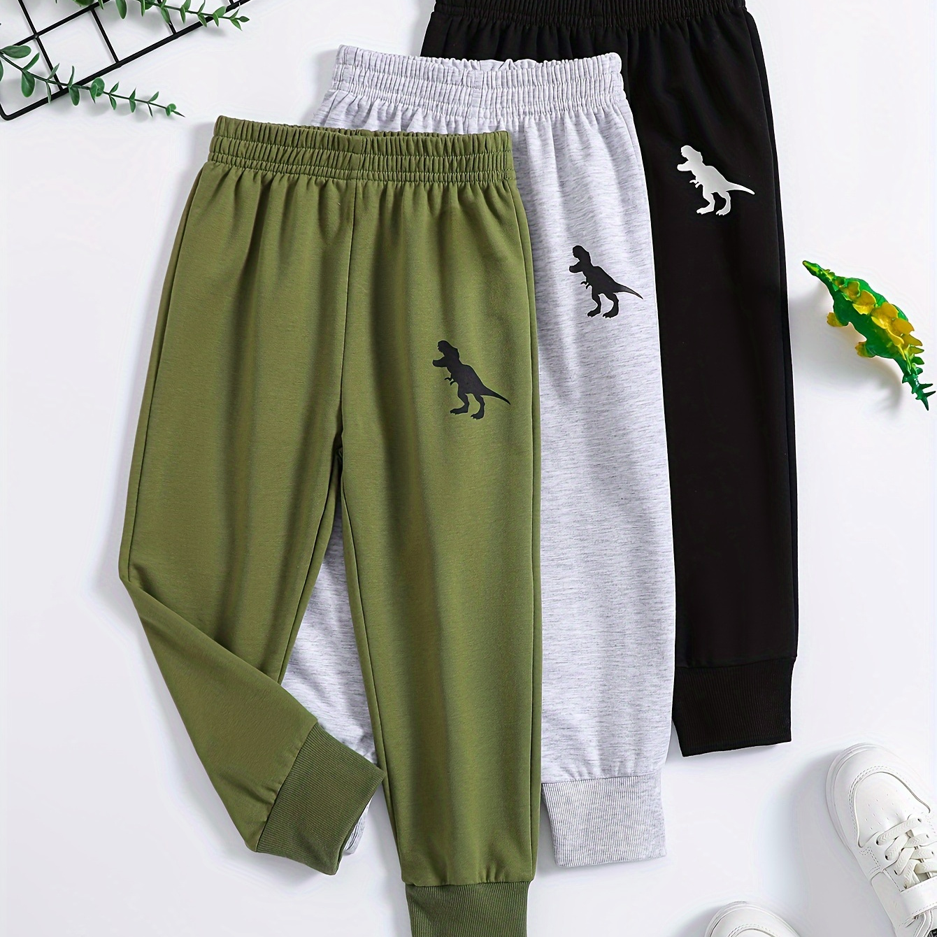 

3pcs Kid's Dinosaur Print Jogger Pants, Elastic Waist Casual Trousers, Boy's Clothes For Fall Winter