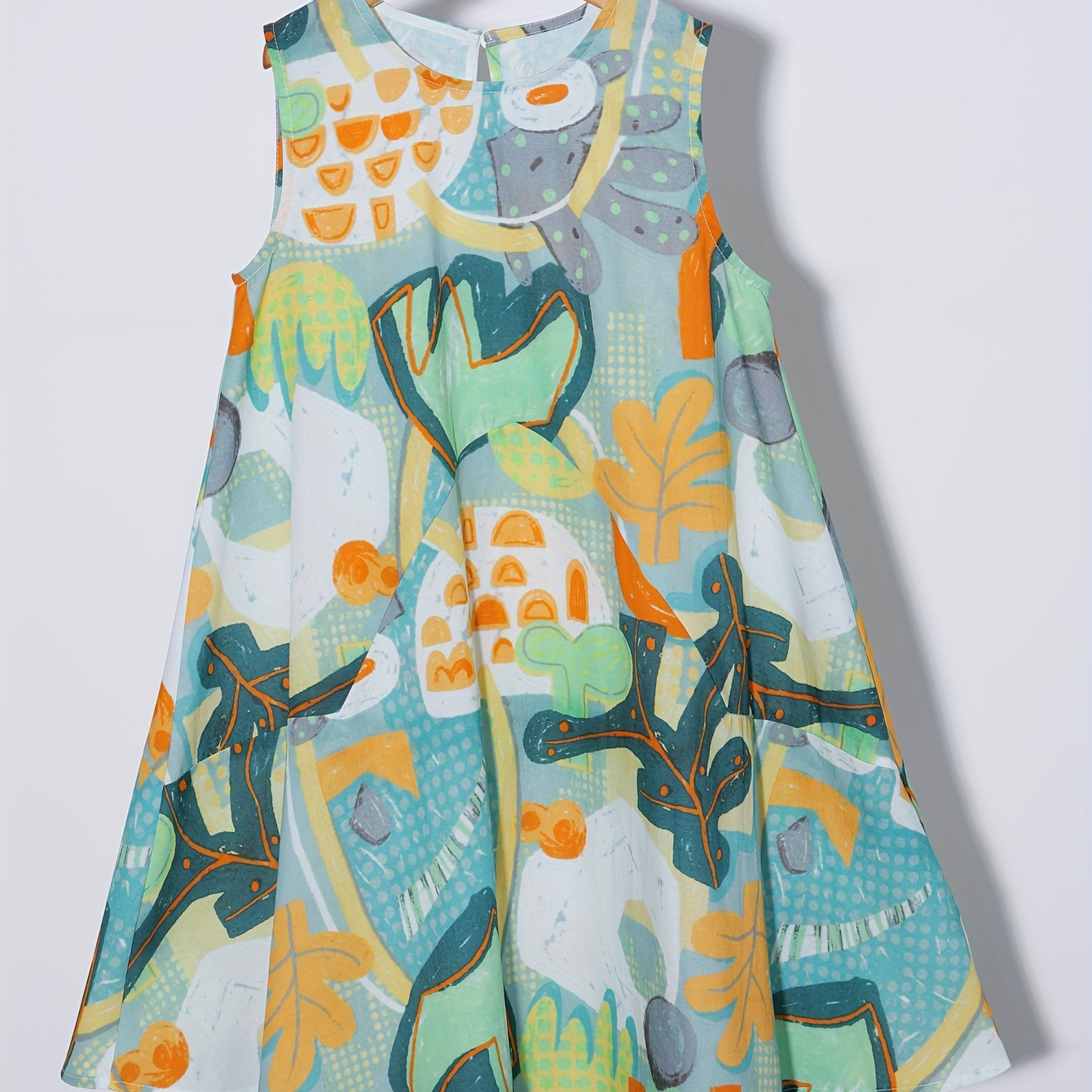 

Cartoon Graffiti Print Girl's Sundress, A-line Sleeveless Swing Dress For Summer Outdoor Vacation