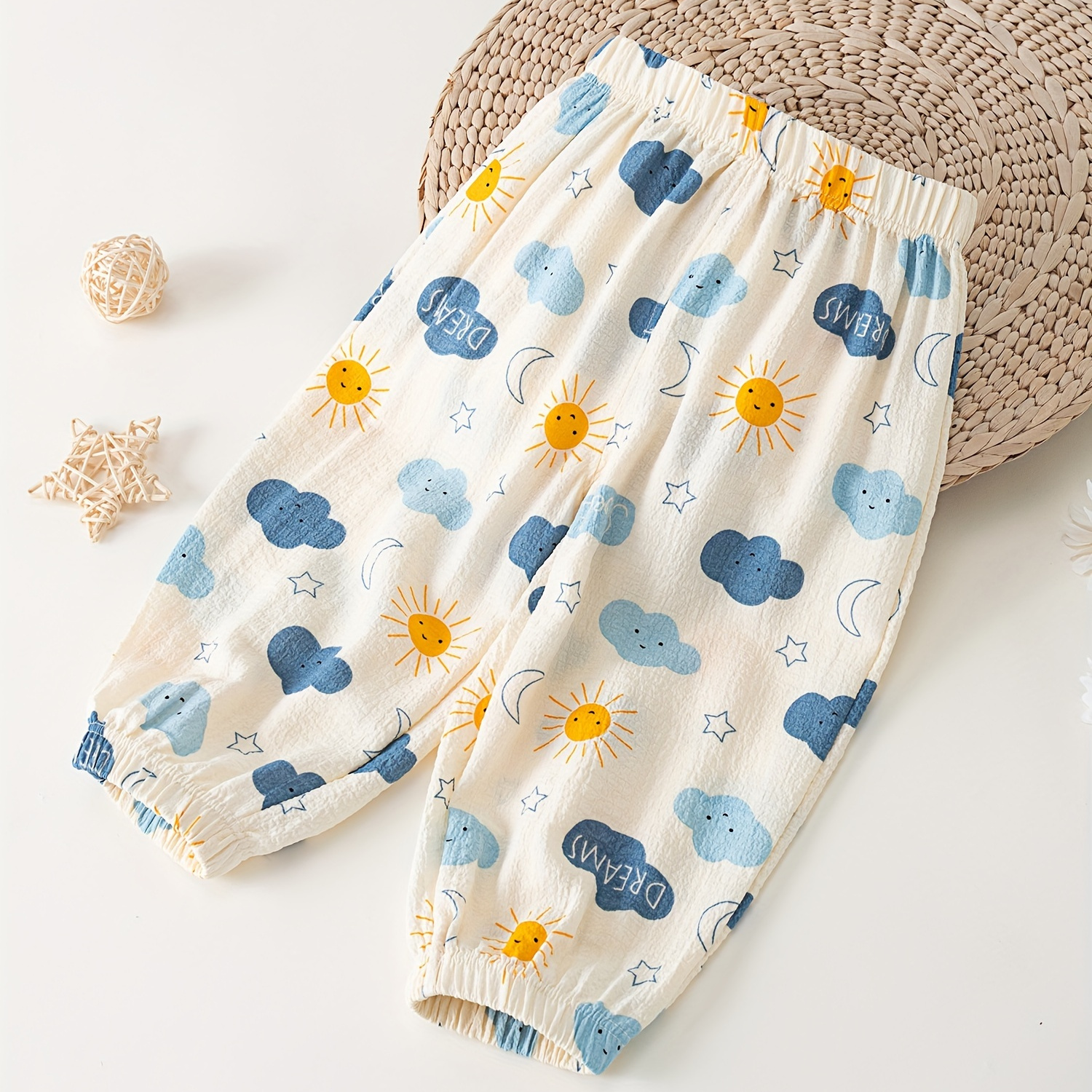 

Boys Summer Thin Pants, Cartoon Cloud Print Boys Casual Soft Comfortable Long Pants, Boys Clothes Outdoor