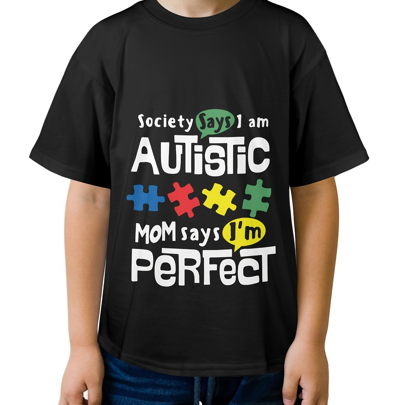 

Caring For Autistic Children, Back-to-school Season, Boys' Casual & Trendy Crew Neck Short Sleeve Cotton T-shirt For Spring & Summer, Boys' Clothes For Outdoor Activities