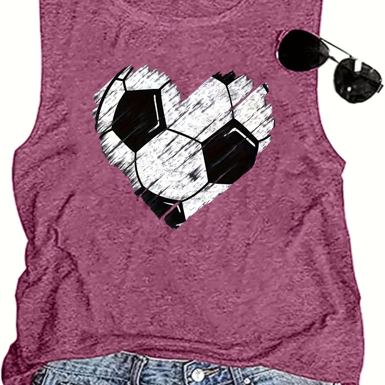 

Soccer Print Tank Top, Sleeveless Casual Top For Summer & Spring, Women's Clothing