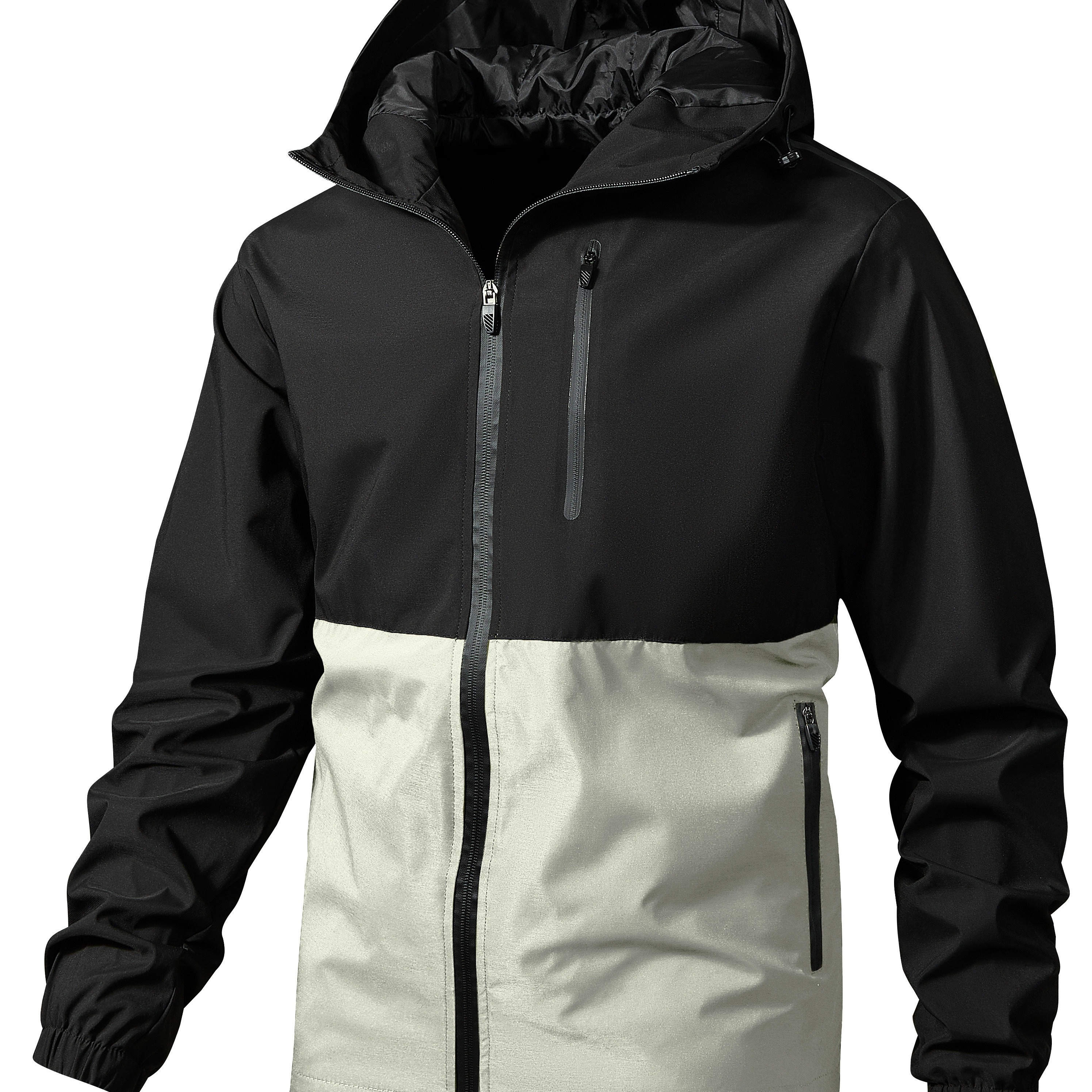 

Men's Color Blocking Hooded Preppy Style Jacket, Casual Stylish Long Sleeve Zipper Coat Outdoor Clothes