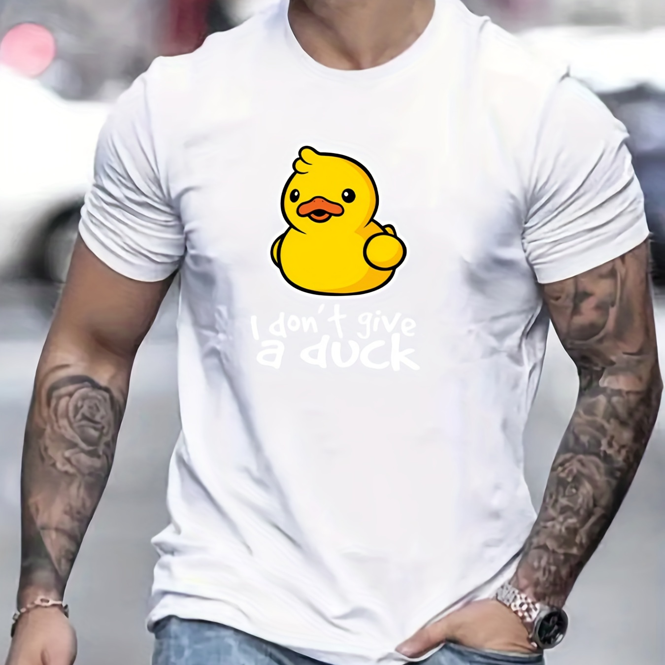 

Cartoon Duck Pattern Men's T-shirt For Summer Outdoor, Casual Male Clothing, Gift For Men