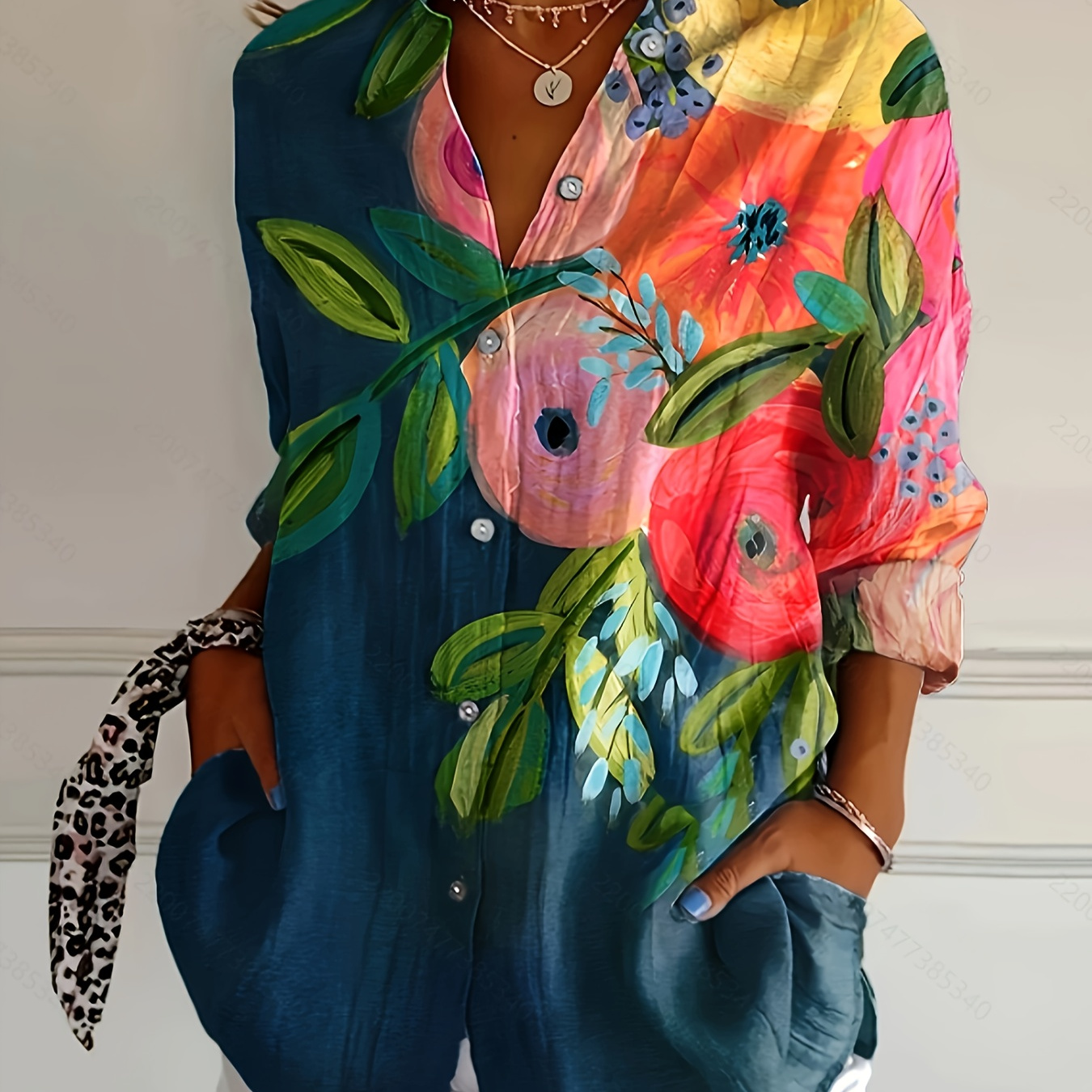 

Vibrant Floral Long Sleeve Shirt With Drop Shoulder Design - Button-up, Loose Fit For & Vacation Wear, Machine Washable, , Essential , Style, Outing Occasion, Version, All//all