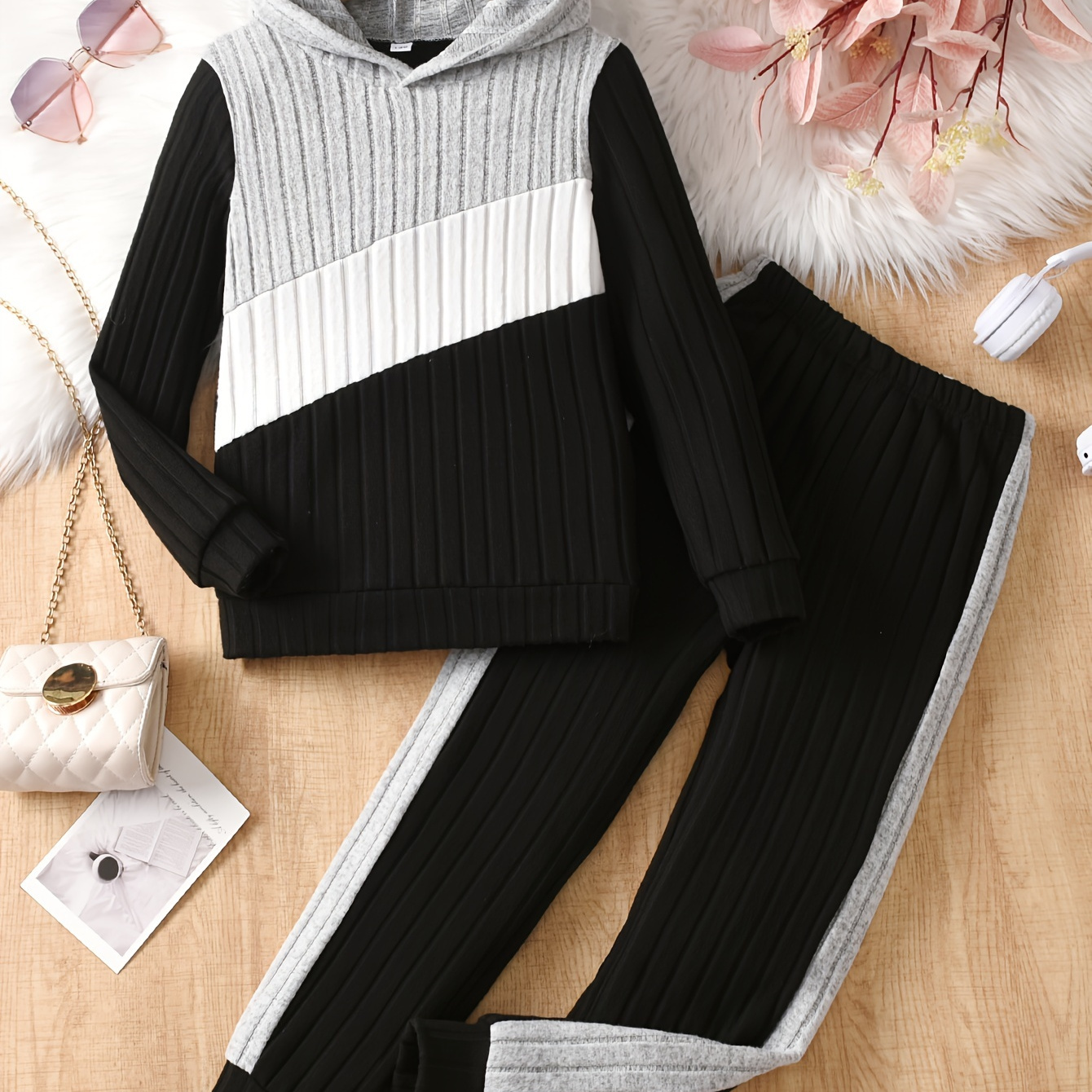 

2pcs ' Ribbed & Fit Pants Set - , , Long , Fall/ , Comfortable, , And Outfit For School, , For