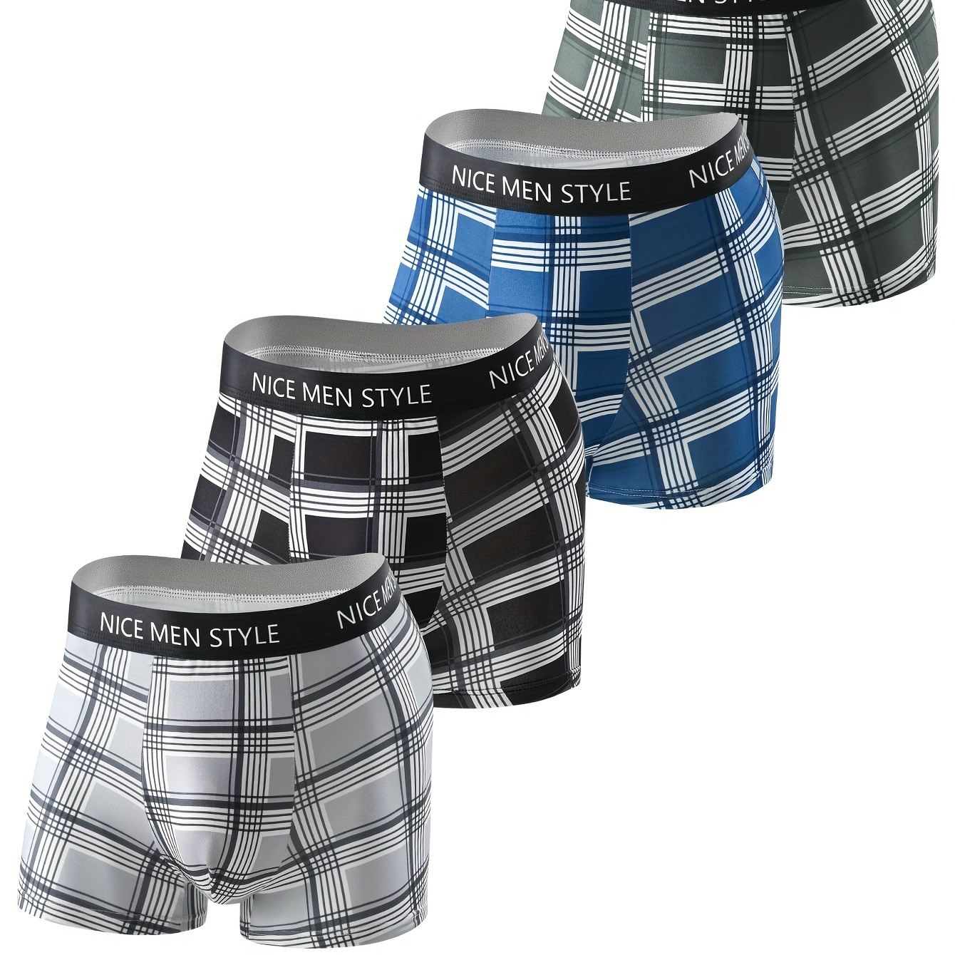 

4pcs Men's Underwear Set - Breathable, Soft, Stretchy Boxer Shorts, Suitable For Teenagers And Boys - An For Sports And Wear, Stylish Checkered Boxers.