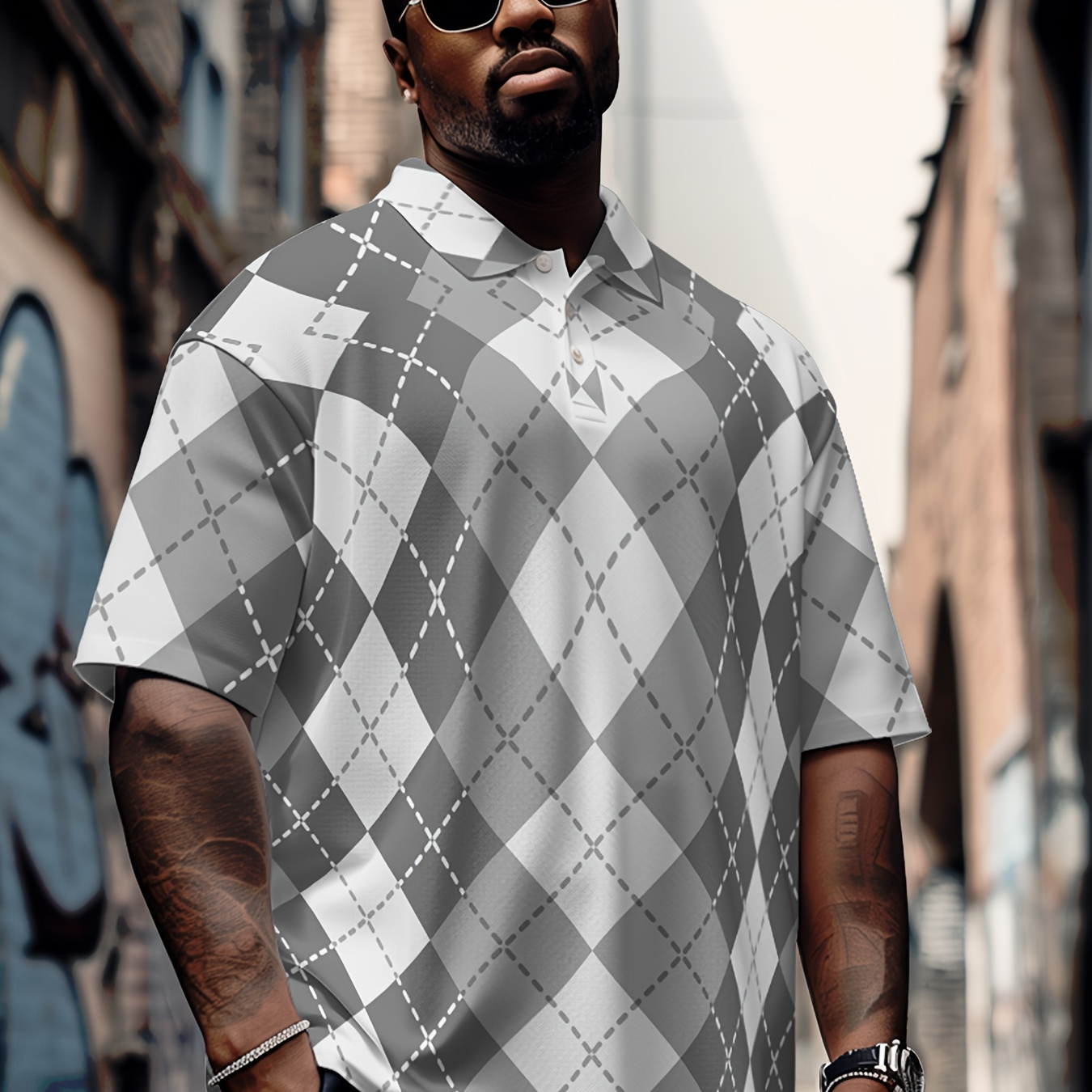

Men's Plus Size Plaid Polo Shirt Striped Print Long Lapel Button Short Sleeve Spring Summer Sports Fashion Streetwear Designer Outdoor Street Top
