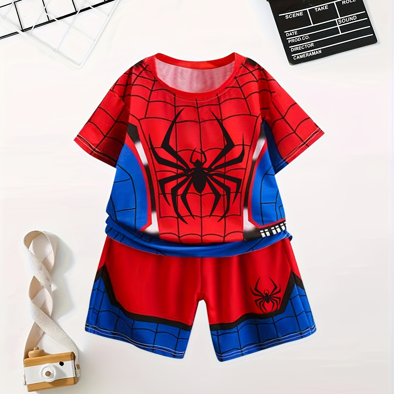 

Trendy Spider And Web Graphic Print, 2pcs Boys Casual Short Sleeve T-shirt & Shorts Set, Boys Clothing For Summer, As Gifts