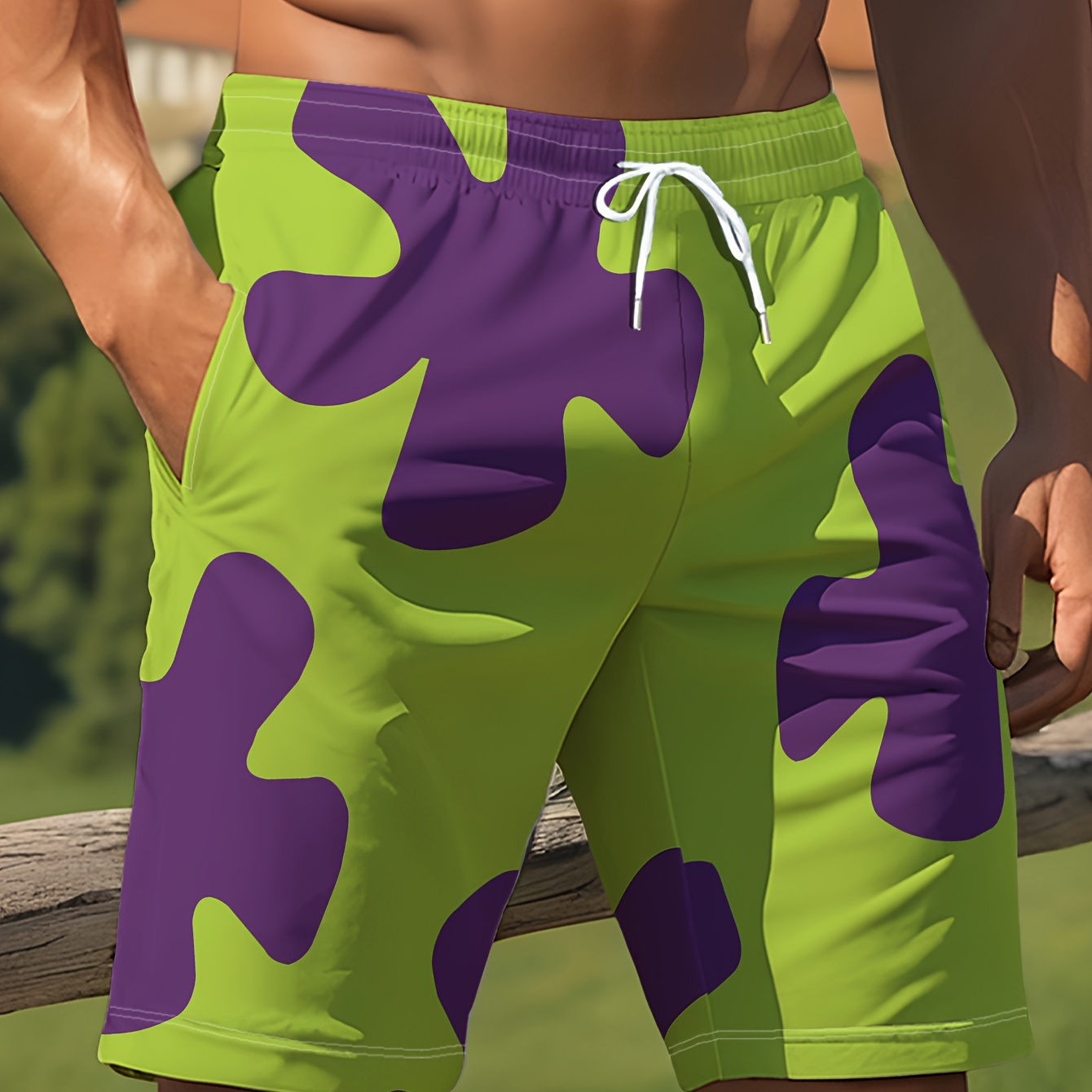 

Men's Summer Beach Shorts - Casual Polyester, Machine Washable, Non-transparent With Digital , Men's, Summer, Beach Pants