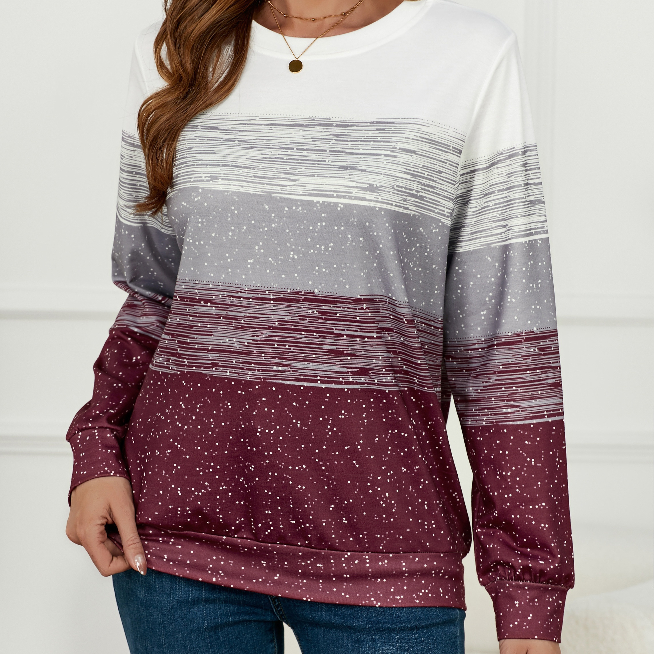

Color Block Pullover Sweatshirt, Casual Long Sleeve Crew Neck Sweatshirt For Fall & Winter, Women's Clothing
