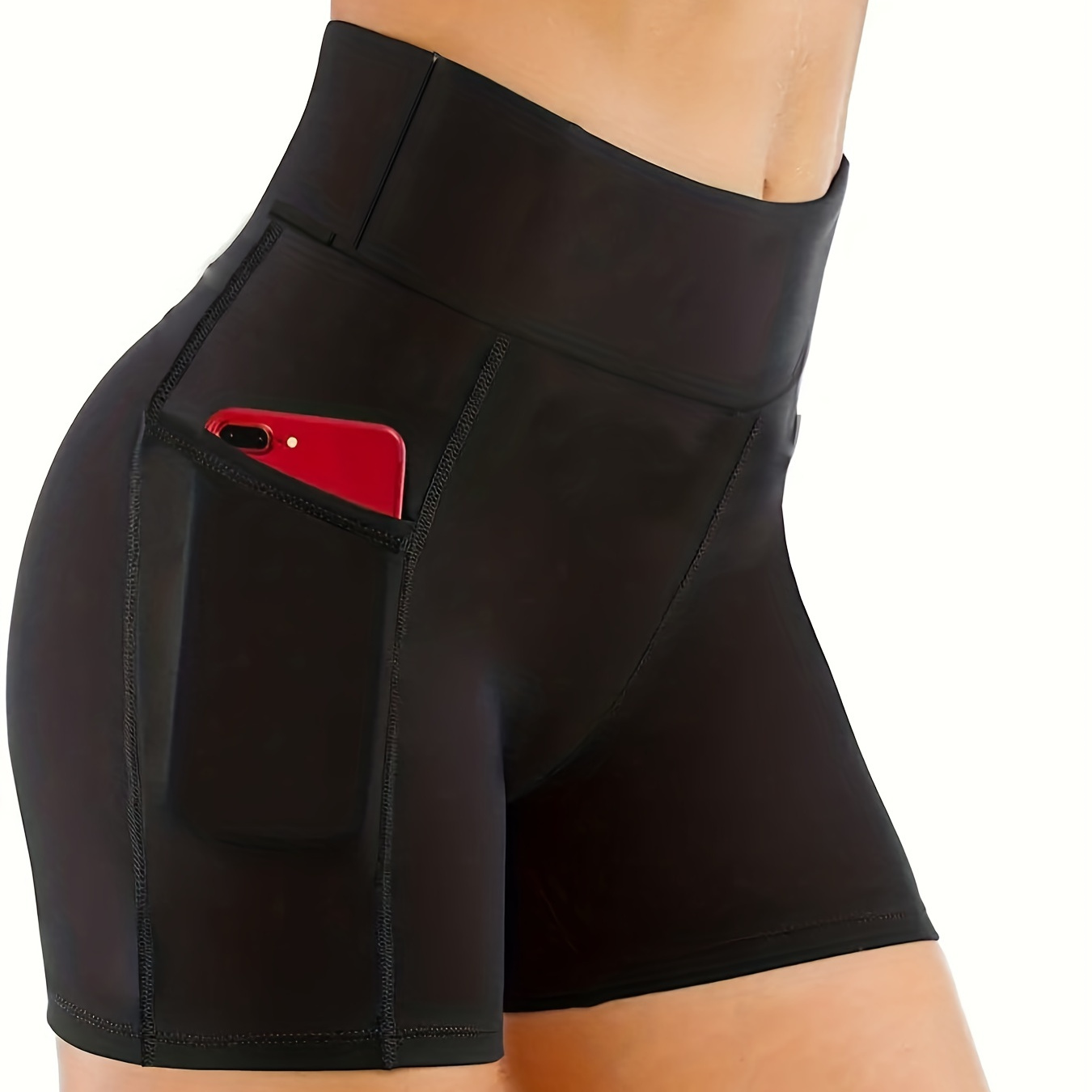 Solid Side Pocket Yoga Sports Shorts High Stretch Slimming - Temu