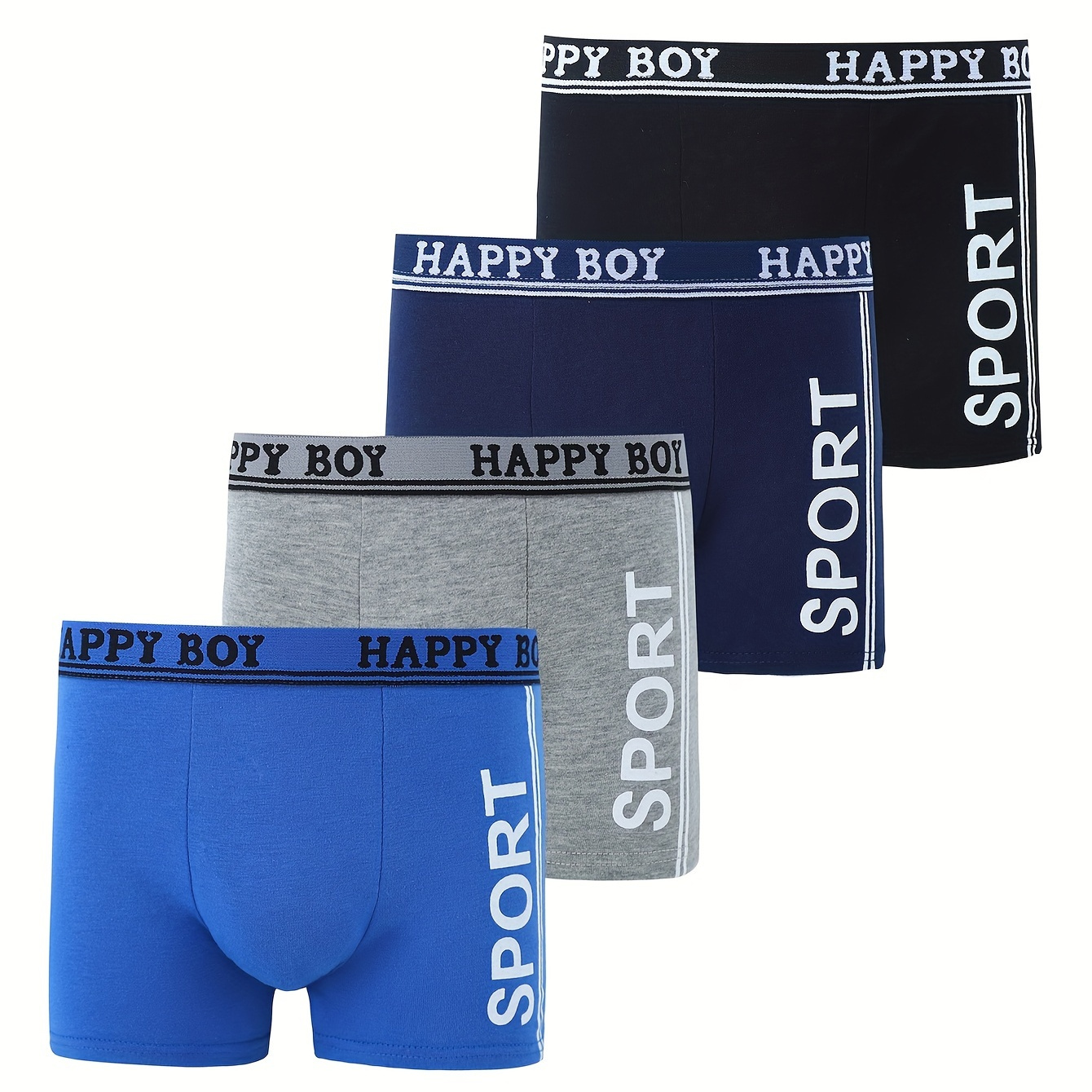 

4pcs Boys' Cotton Boxer Briefs Soft Comfort Underwear Sports Flat Corner Underpants Size 9-13