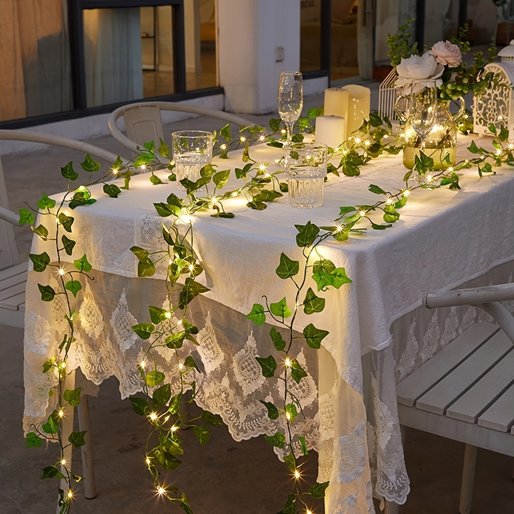 

1 Roll Of Artificial Ivy Leaf Plants With Led String Lights (86.6''), Green Vine Garland Hanging Lights For Wall Party Wedding Room Home Kitchen Indoor & Outdoor Decoration