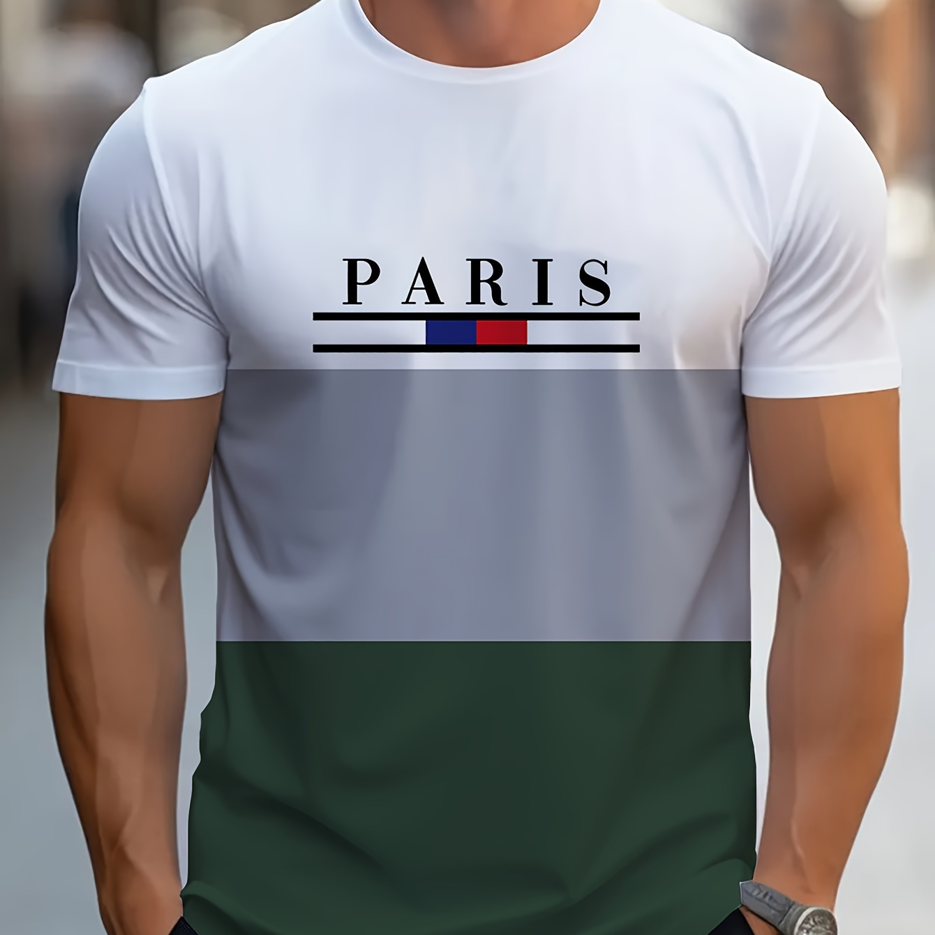 

T-Shirt Décontracté d'Été pour Homme avec Imprimé Lettres Rayées 3D - Polyester Respirant, Manches Courtes, Col Rond - pour les Activités en