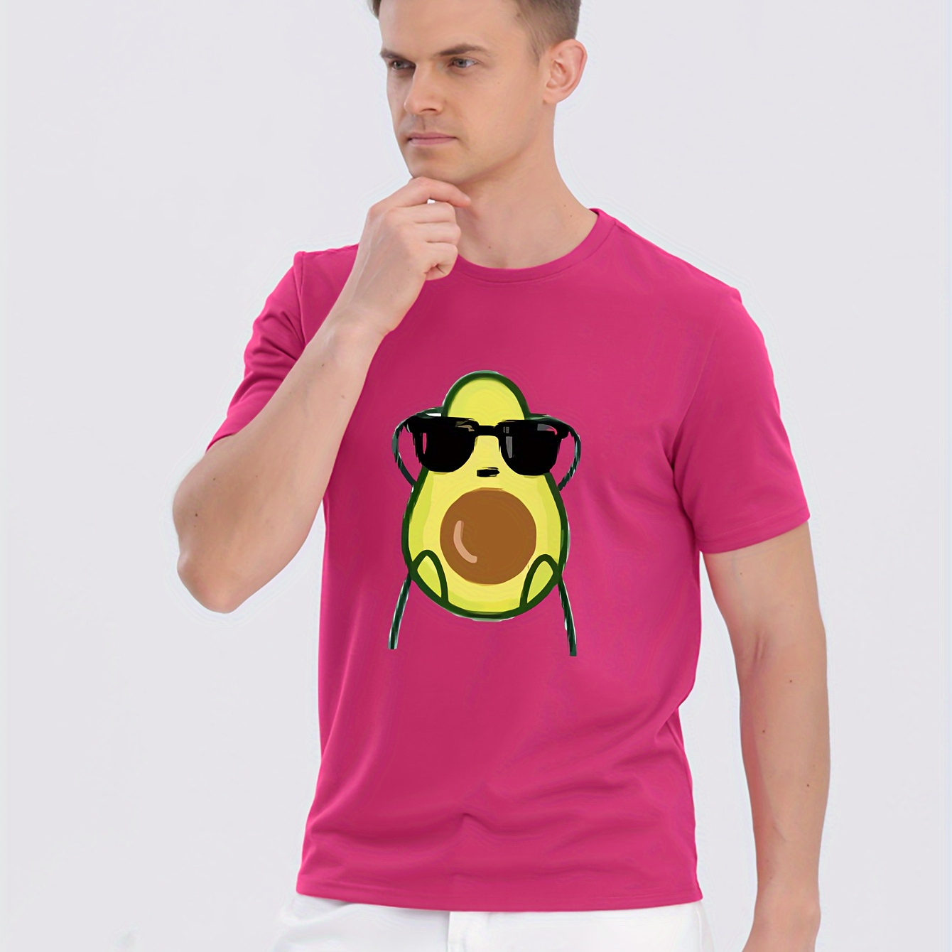 

Avocado Creative Print Men's Casual T-shirt, Summer Fashion Crew Neck Short Sleeve Top, Modern Streetwear Style For Men